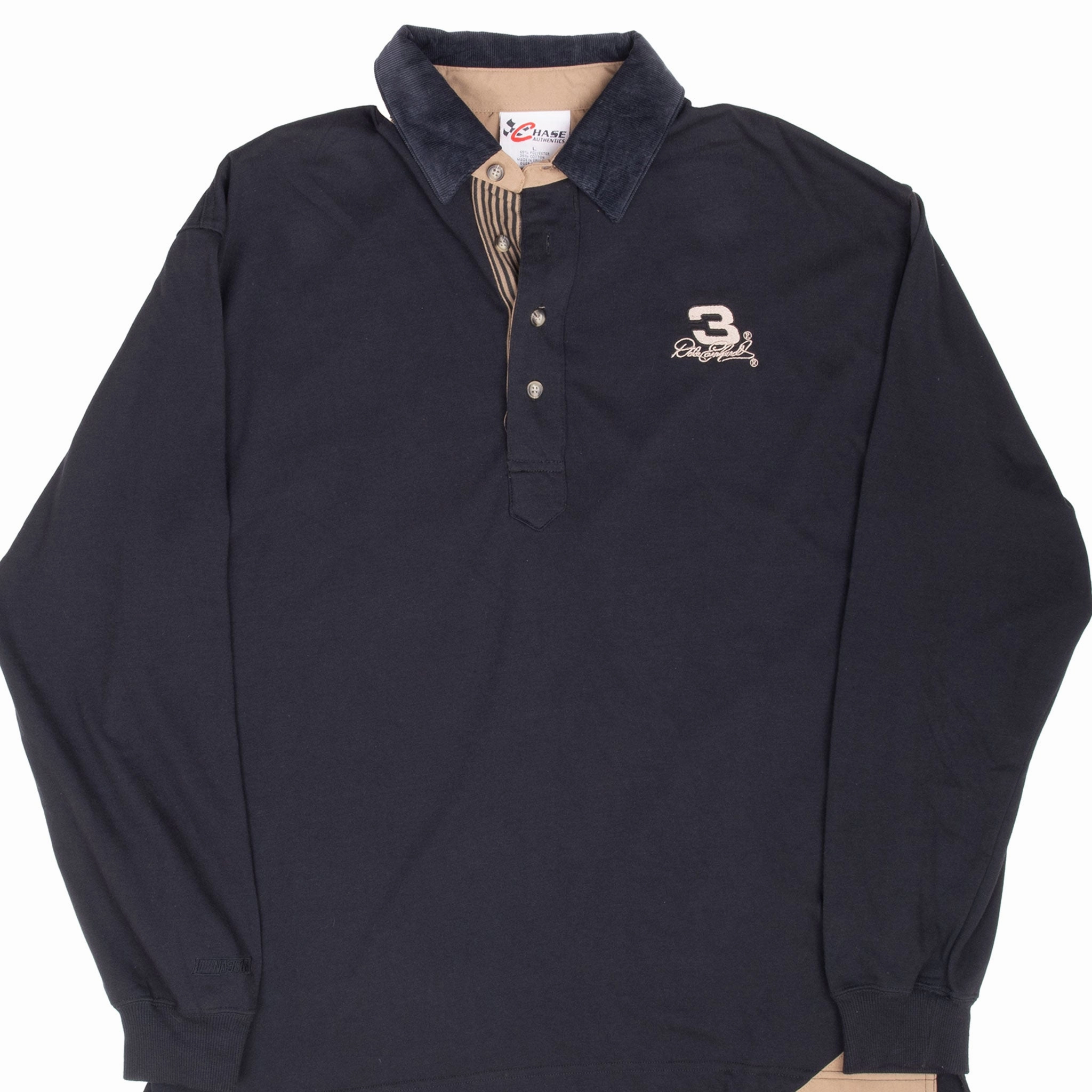 Layered Collar Structure VINTAGE NASCAR DALE EARNHARDT LONG SLEEVE RUGBY POLO SHIRT 1990S LARGE