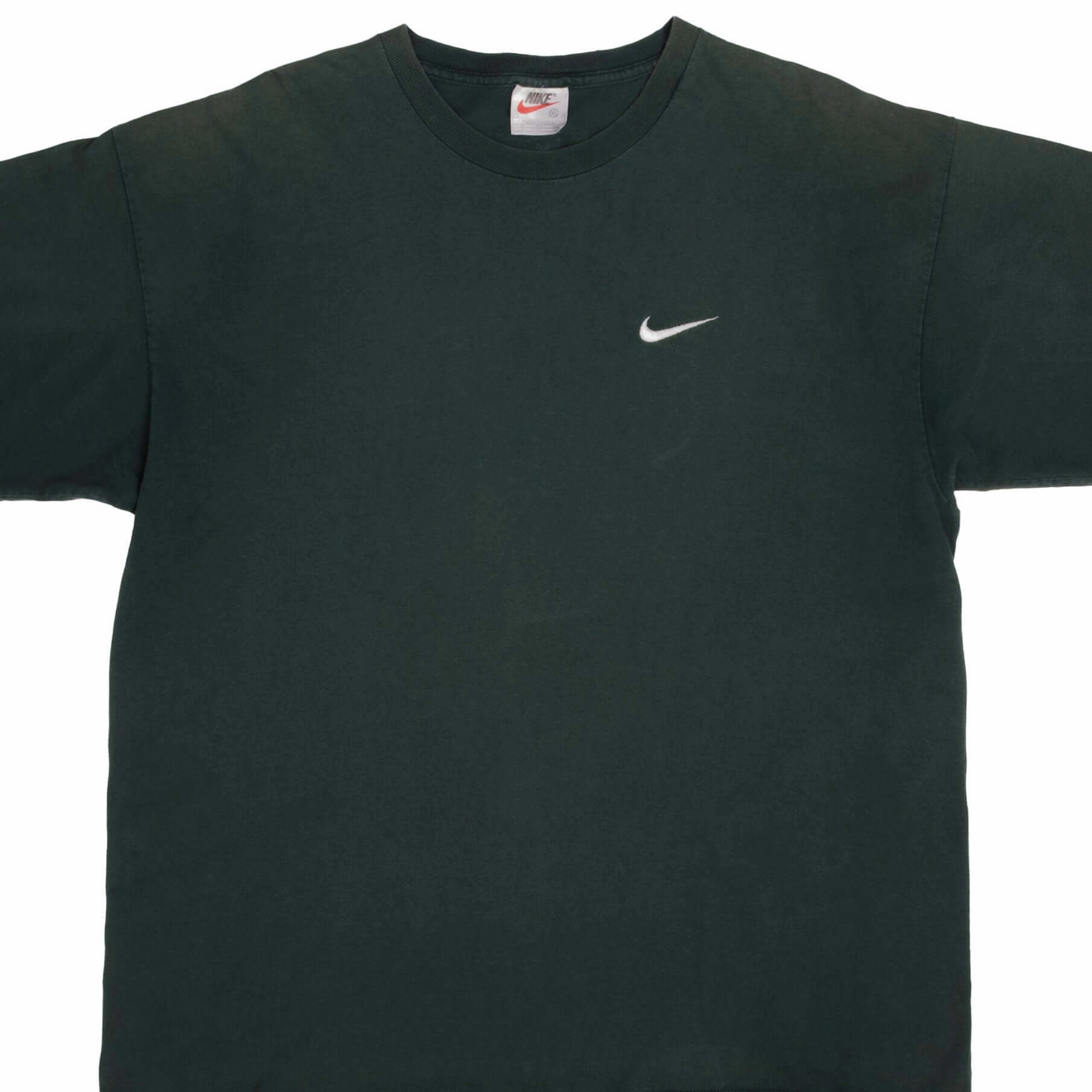 Minimalist Aesthetic Essential Casual VINTAGE NIKE CLASSIC SWOOSH GREEN TEE SHIRT LATE 1990S XL MADE IN USA