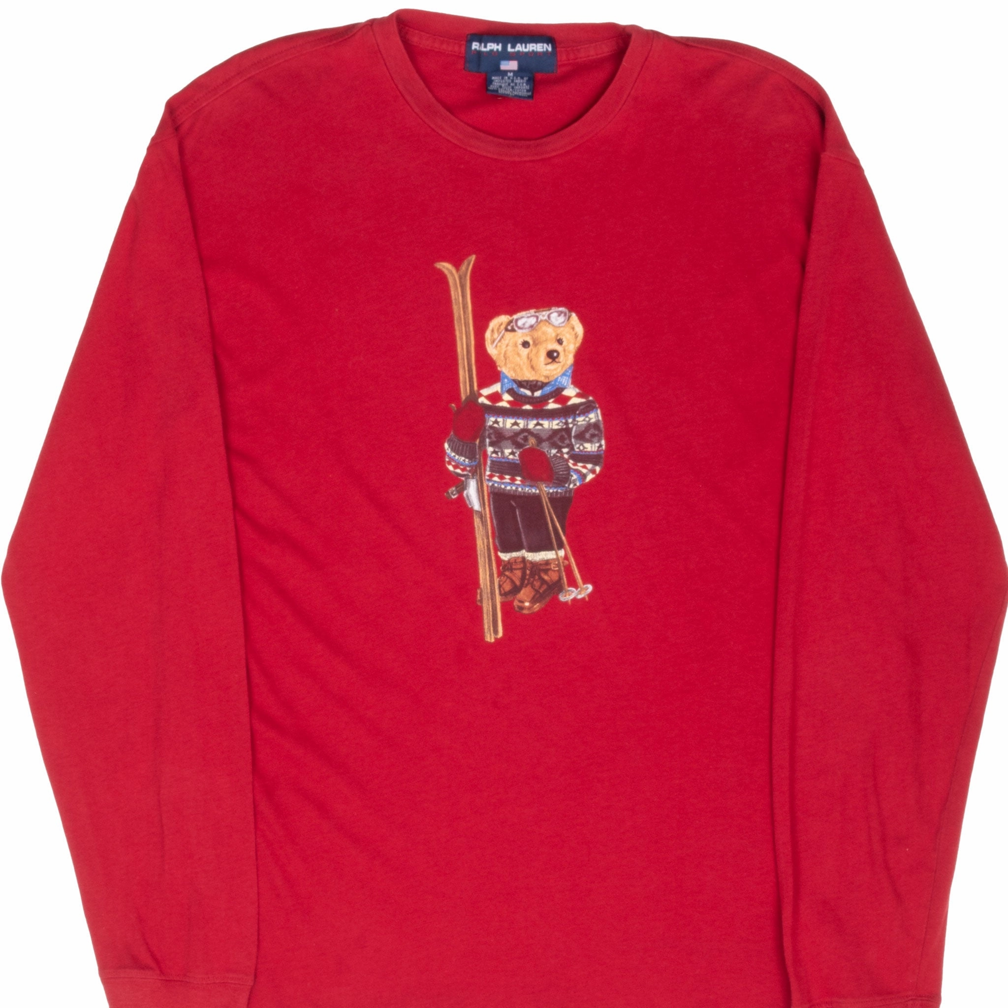 VINTAGE POLO SKI BEAR RALPH LAUREN LONG SLEEVE RED TEE SHIRT MEDIUM Cool Style Flexible Fit