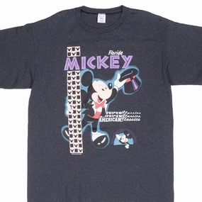 VINTAGE DISNEY MICKEY MOUSE FLORIDA STRIPED TEE SHIRT 1990S LARGE MADE IN USA Soft Fabric