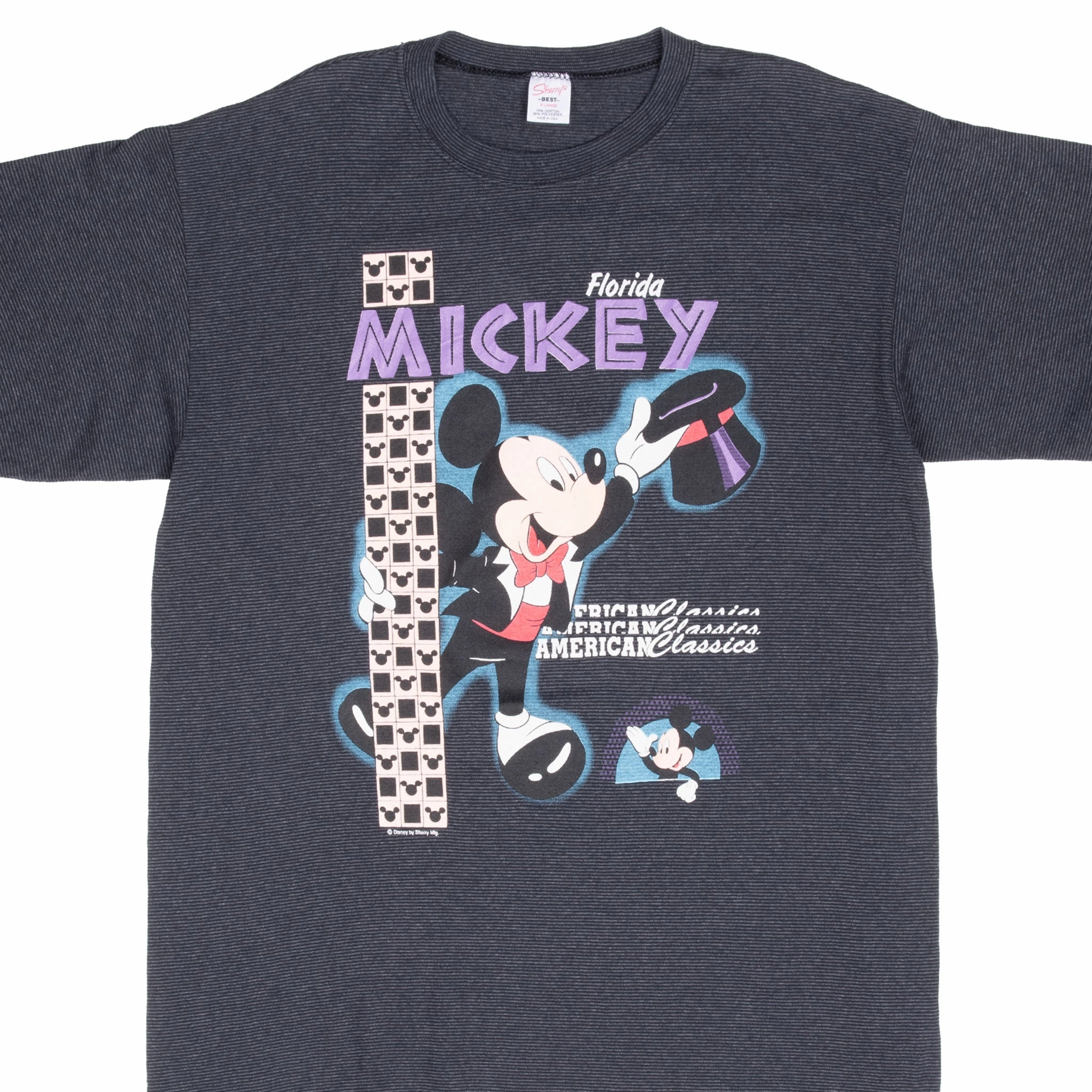 VINTAGE DISNEY MICKEY MOUSE FLORIDA STRIPED TEE SHIRT 1990S LARGE MADE IN USA Soft Fabric