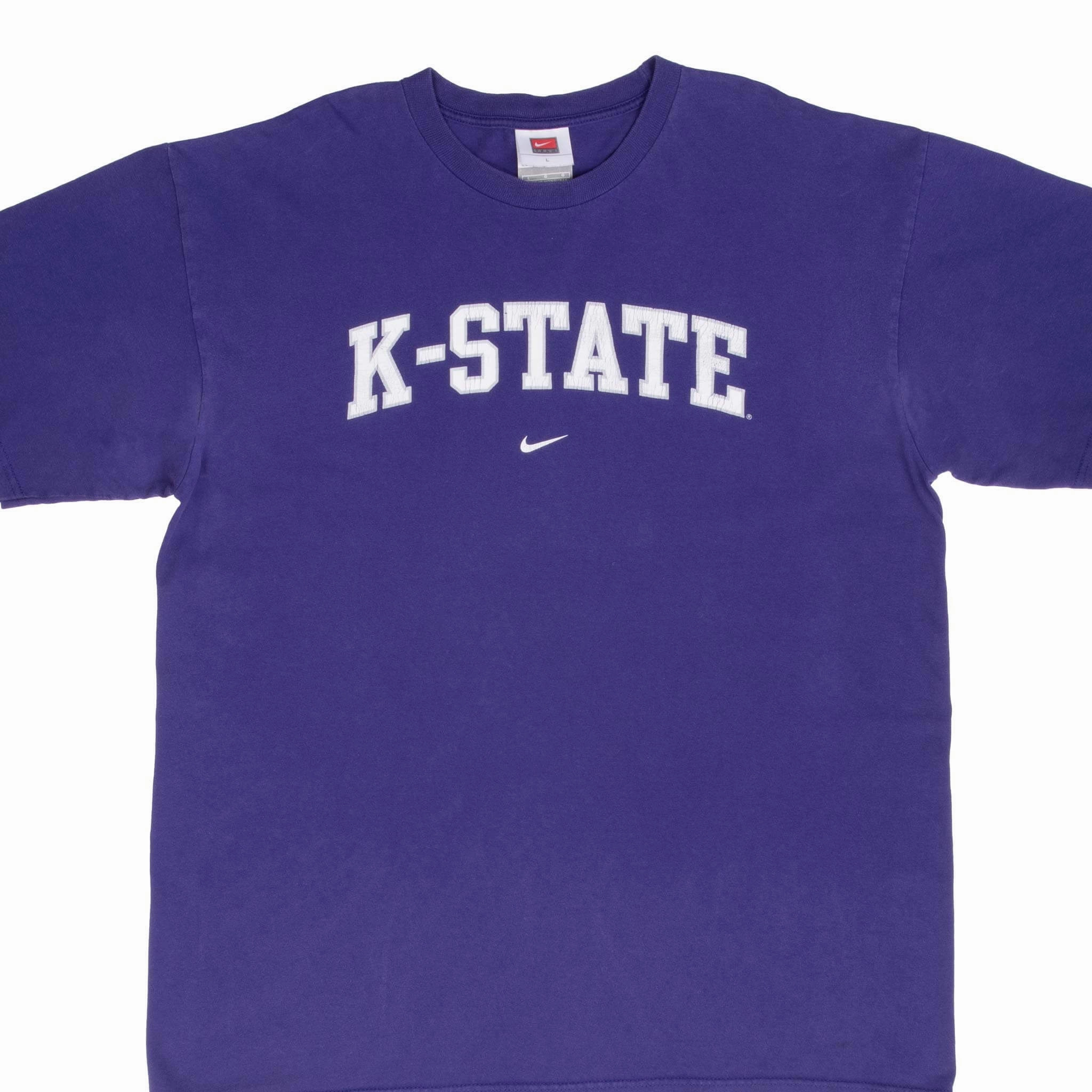 VINTAGE NIKE NCAA KANSAS STATE PURPLE TEE SHIRT 2000S LARGE Glossy Look