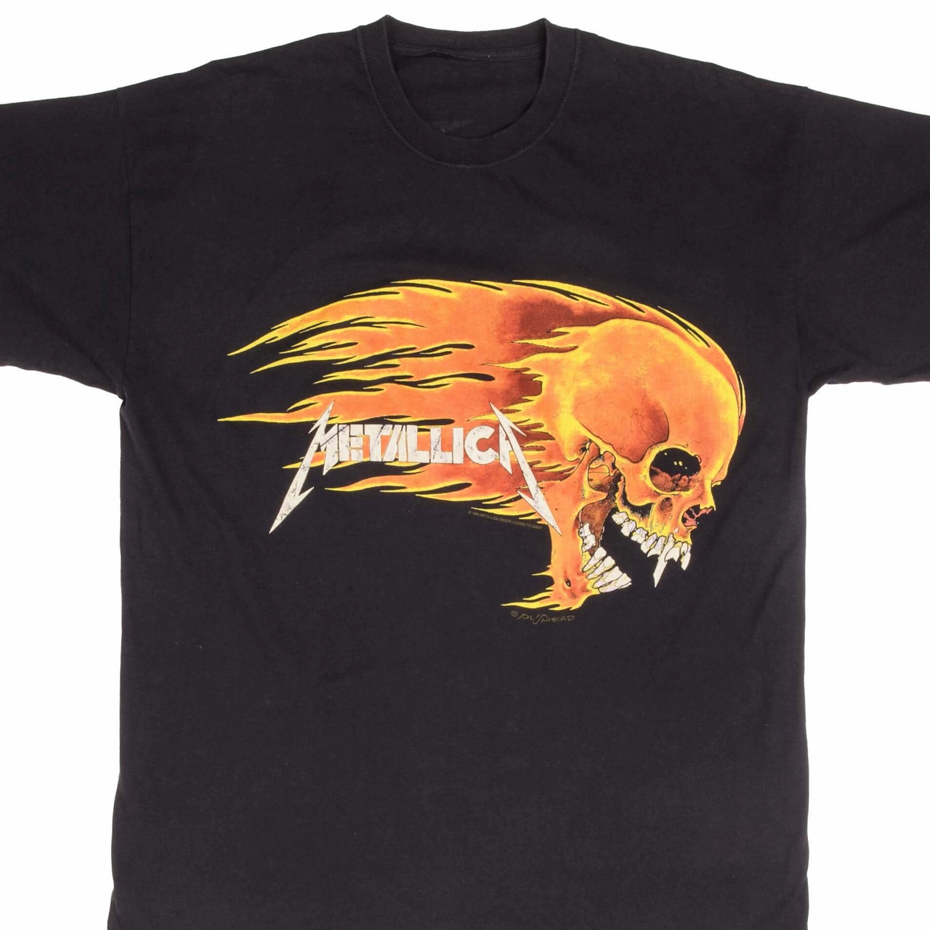 VINTAGE METALLICA FLAMMING SKULL GIANT TEE SHIRT 1994 SIZE XL Stretchable Armholes Pocket Design