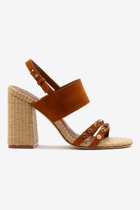 Comfortable High Heels Chloe Gosselin by Larroud?? Margot Sandal In Chestnut Suede and Natural Raffia
