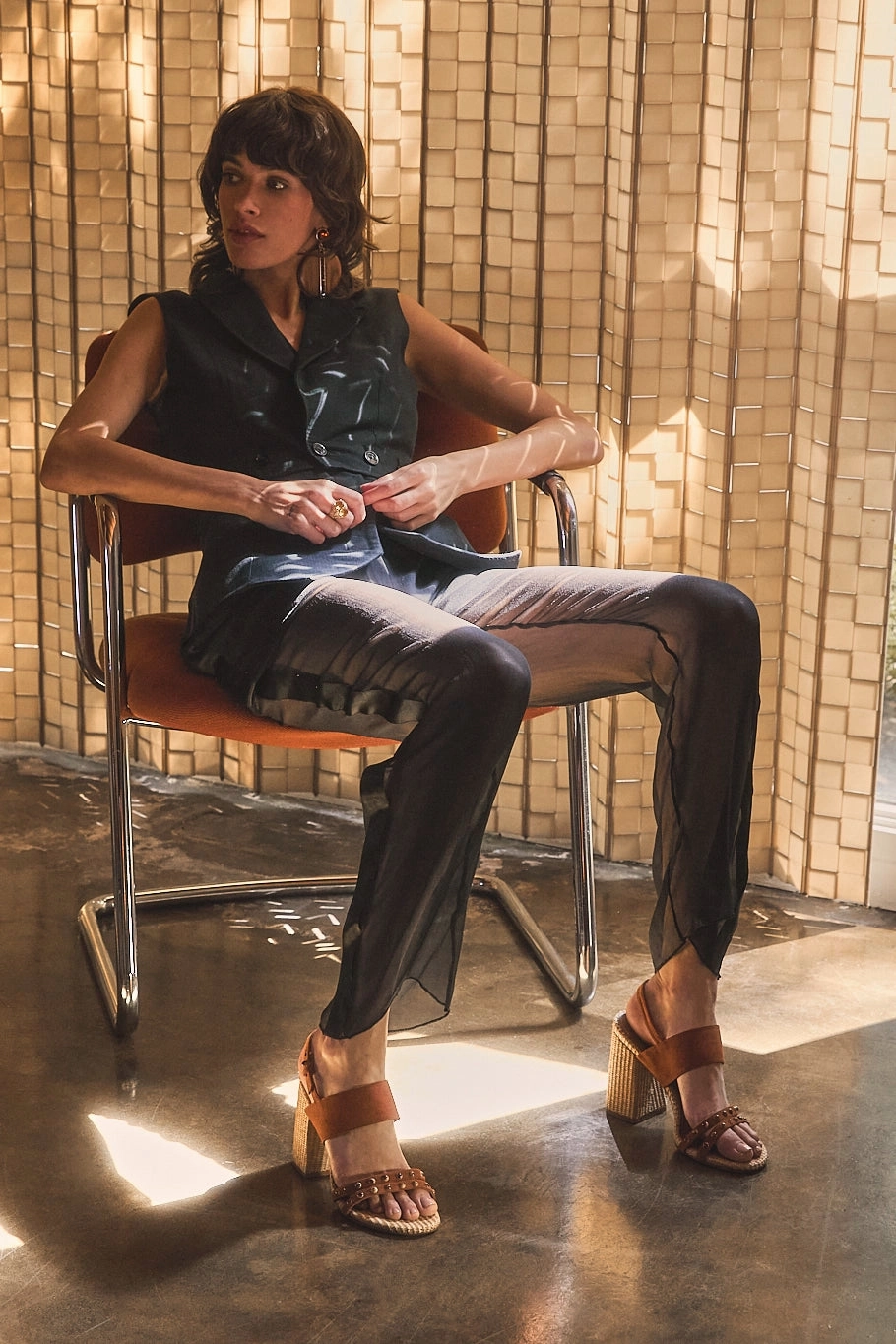 Work Pumps Chloe Gosselin by Larroud?? Margot Sandal In Chestnut Suede and Natural Raffia