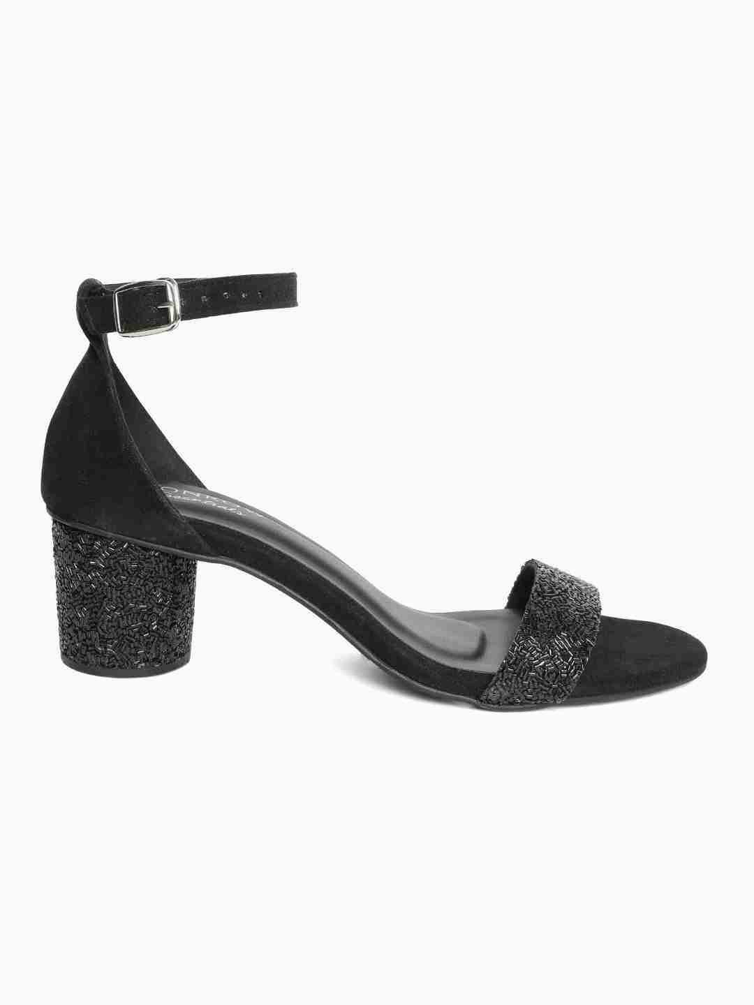 Saylor Black Block Heel Ankle Strap Heels Slip Resistant