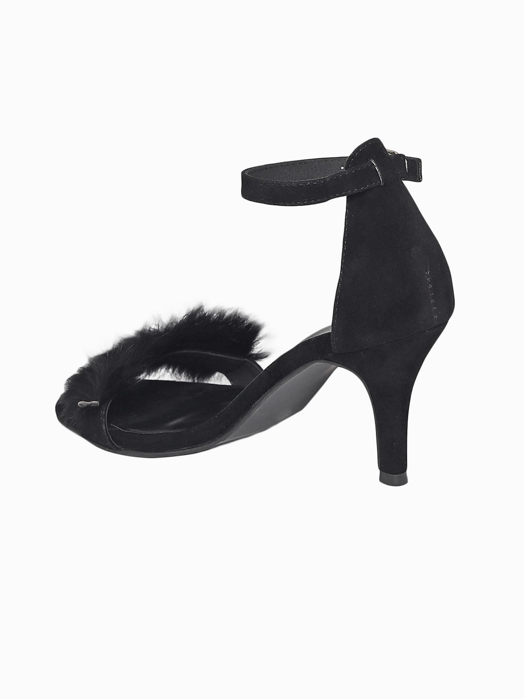 LBB Black Fur Kitten Heel Ultra light