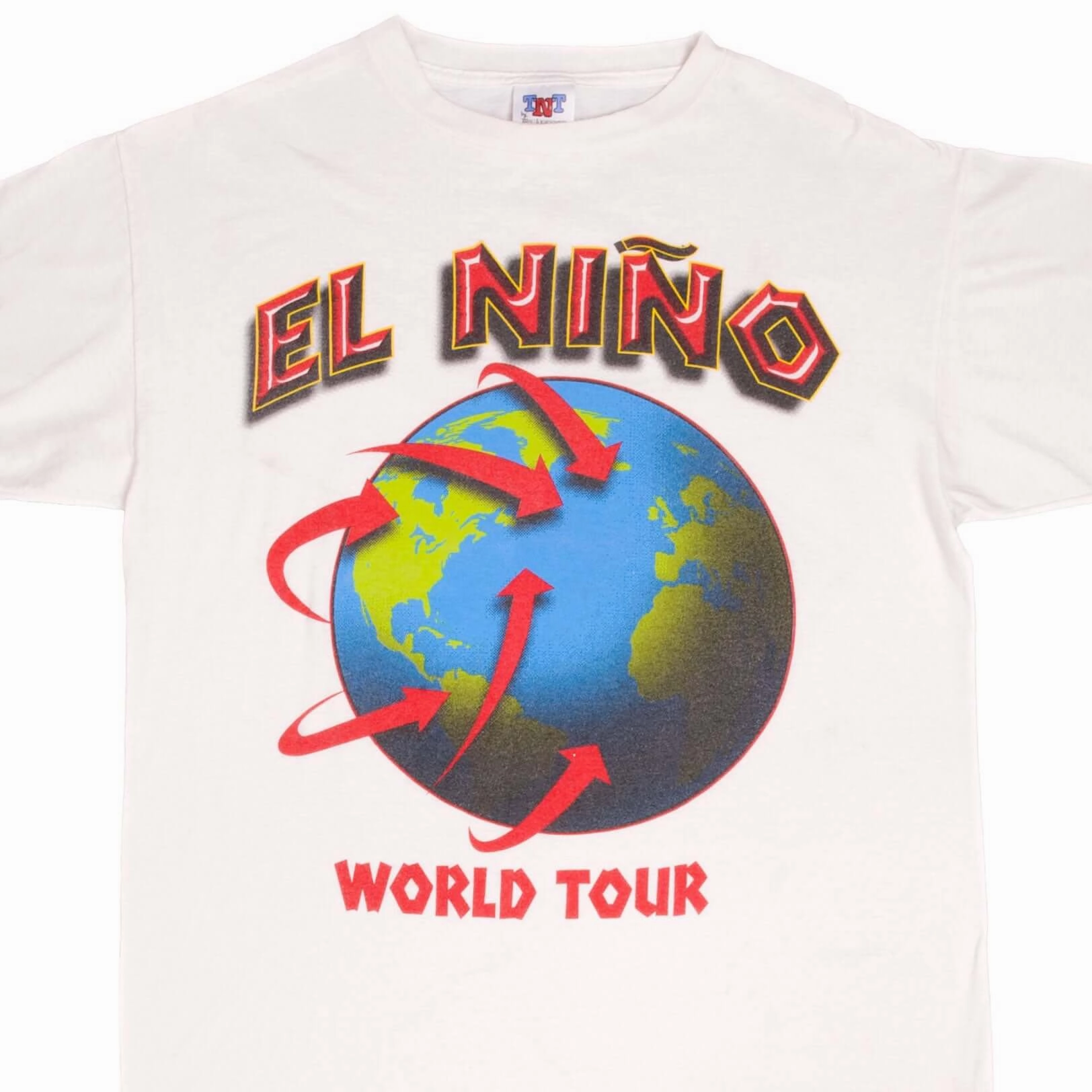 Yoga flexibility Minimal Look VINTAGE EL NI?O Y LA NI?A WORLD TOUR CLIMATE PATERN TEE SHIRT 1990S LARGE