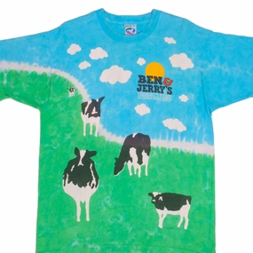 Active Layering VINTAGE TIE DYE BEN & JERRY'S 1990S LIQUID BLUE TEE SHIRT SIZE XL MADE IN USA