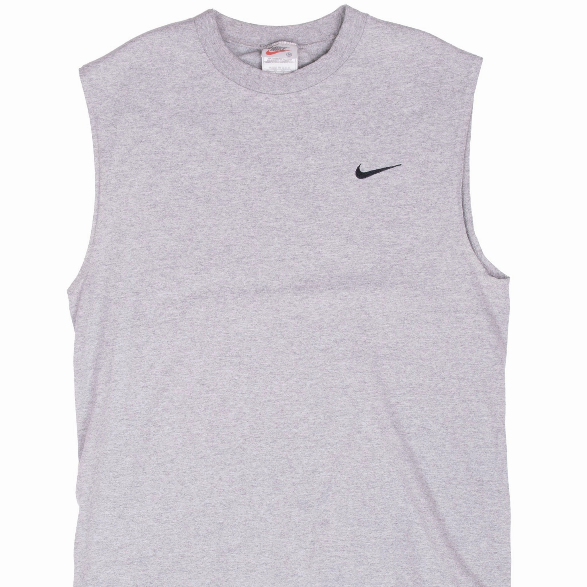 Functional Side Gussets VINTAGE NIKE CLASSIC SWOOSH GRAY TANK TOP TEE SHIRT 1990S MEDIUM MADE IN USA