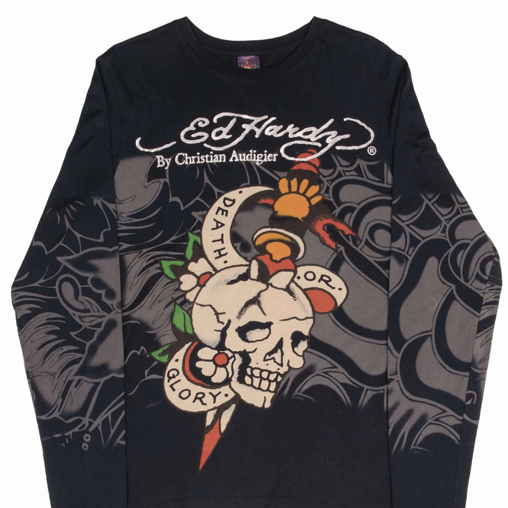 Outdoor Light Comfort Apparel VINTAGE ED HARDY DEATH OR GLORY LONG SLEEVE TEE SHIRT 2000S MEDIUM MADE IN USA