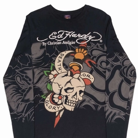 Outdoor Light Comfort Apparel VINTAGE ED HARDY DEATH OR GLORY LONG SLEEVE TEE SHIRT 2000S MEDIUM MADE IN USA