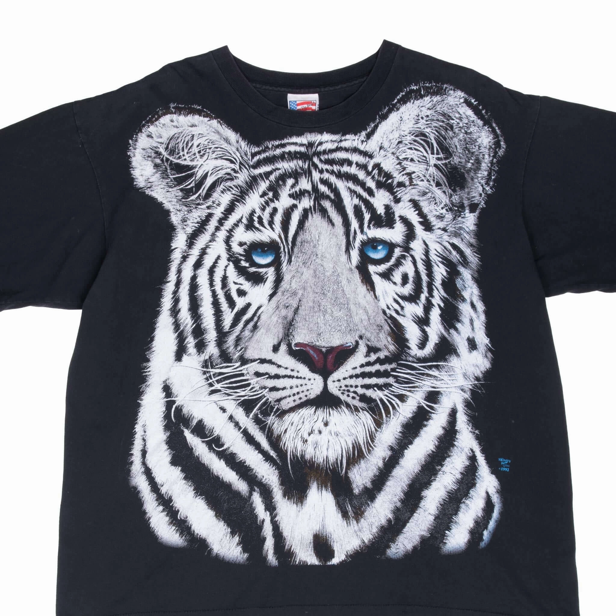 Weekend Comfort Quick Dry Fabric VINTAGE ANIMAL PRINT WHITE TIGER 1992 TEE SHIRT XL MADE IN USA