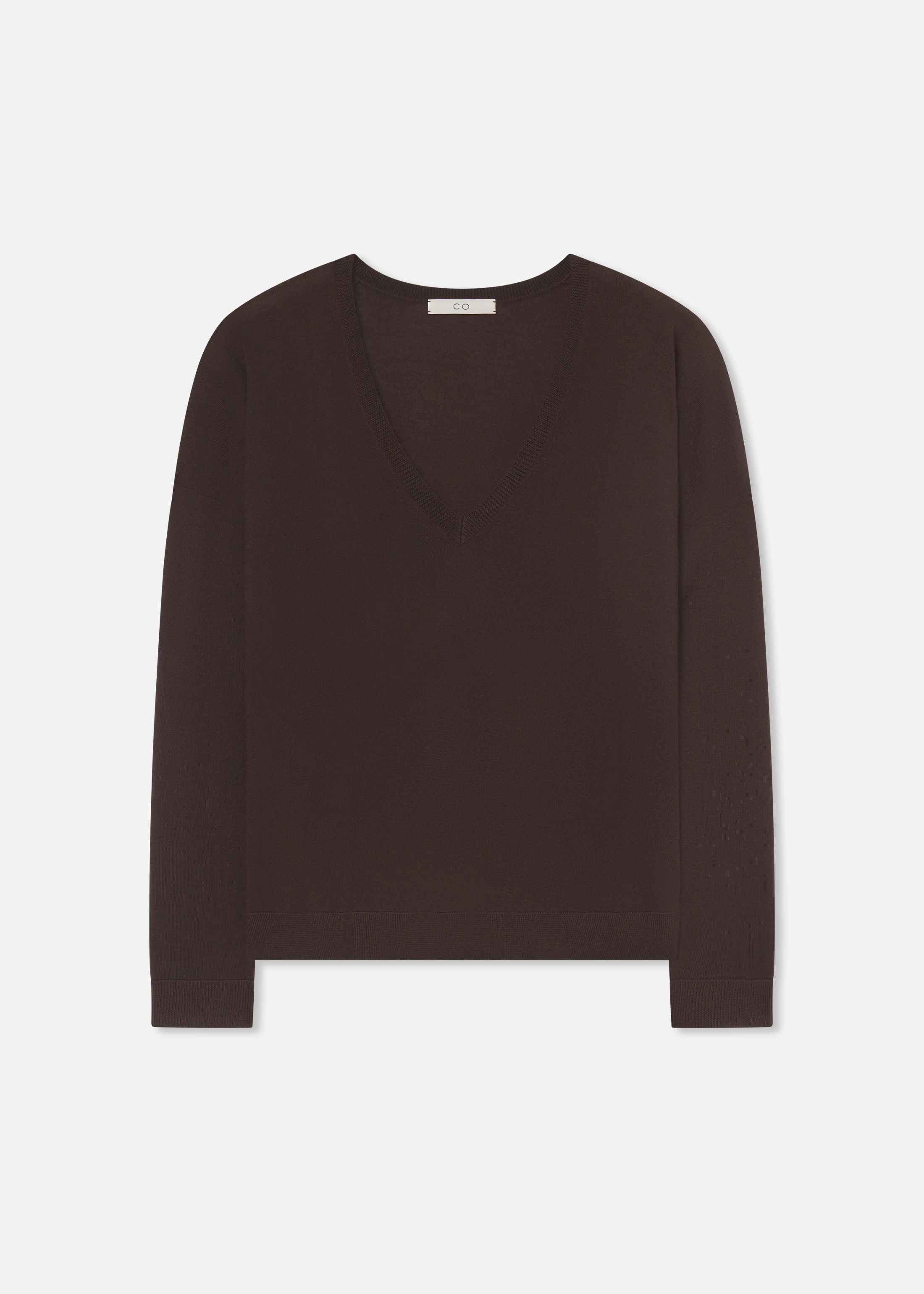 Gentle Fabric V-Neck Sweater in Fine Cashmere - Chocolate