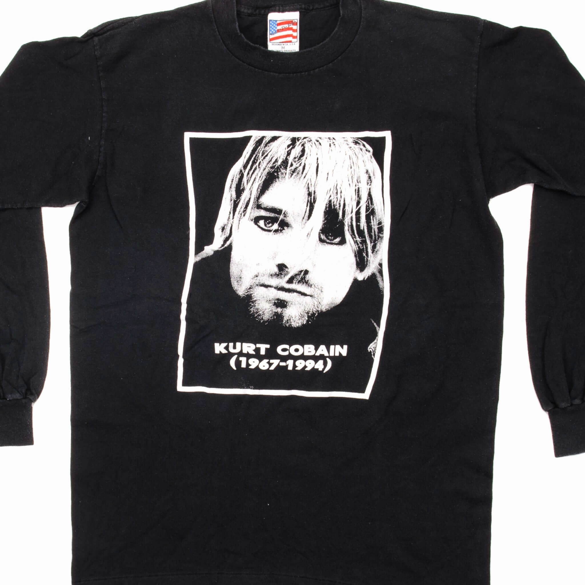 VINTAGE KURT COBAIN LONG SLEEVES TEE SHIRT 1990s SIZE MEDIUM MADE IN USA Cozy Waistband Wrinkle Resistant Material