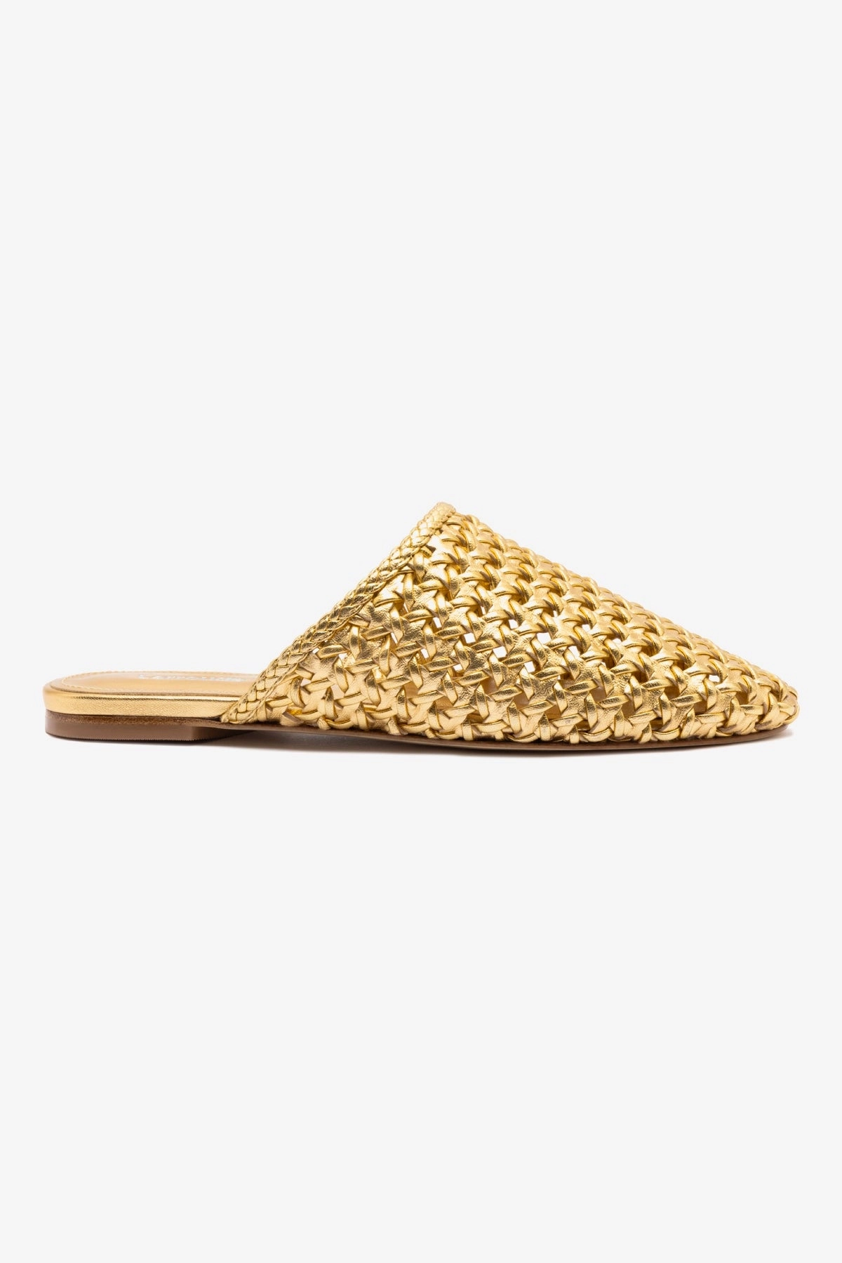 Venice Macrame Flat Mule In Gold Metallic Leather Outfit Essential