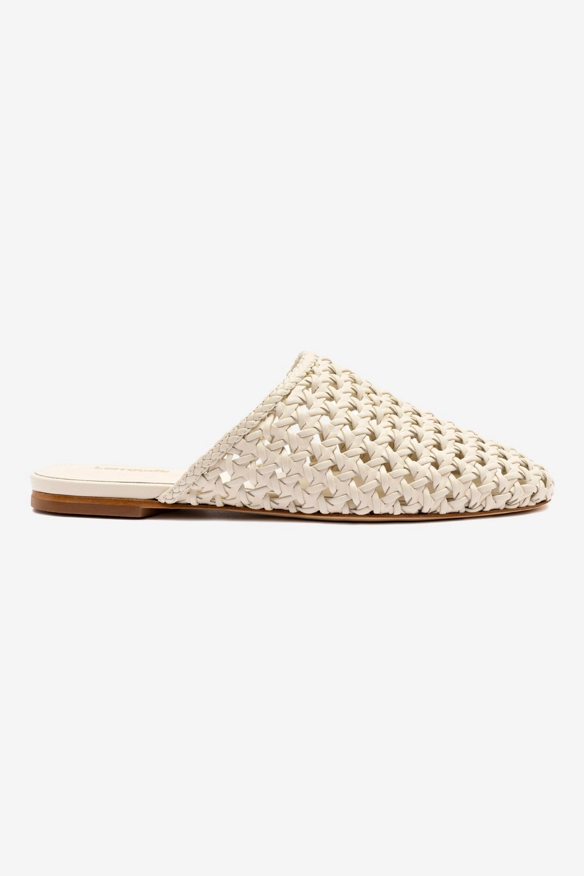 Shock Absorbing Midsole Venice Macrame Flat Mule In Ivory Leather