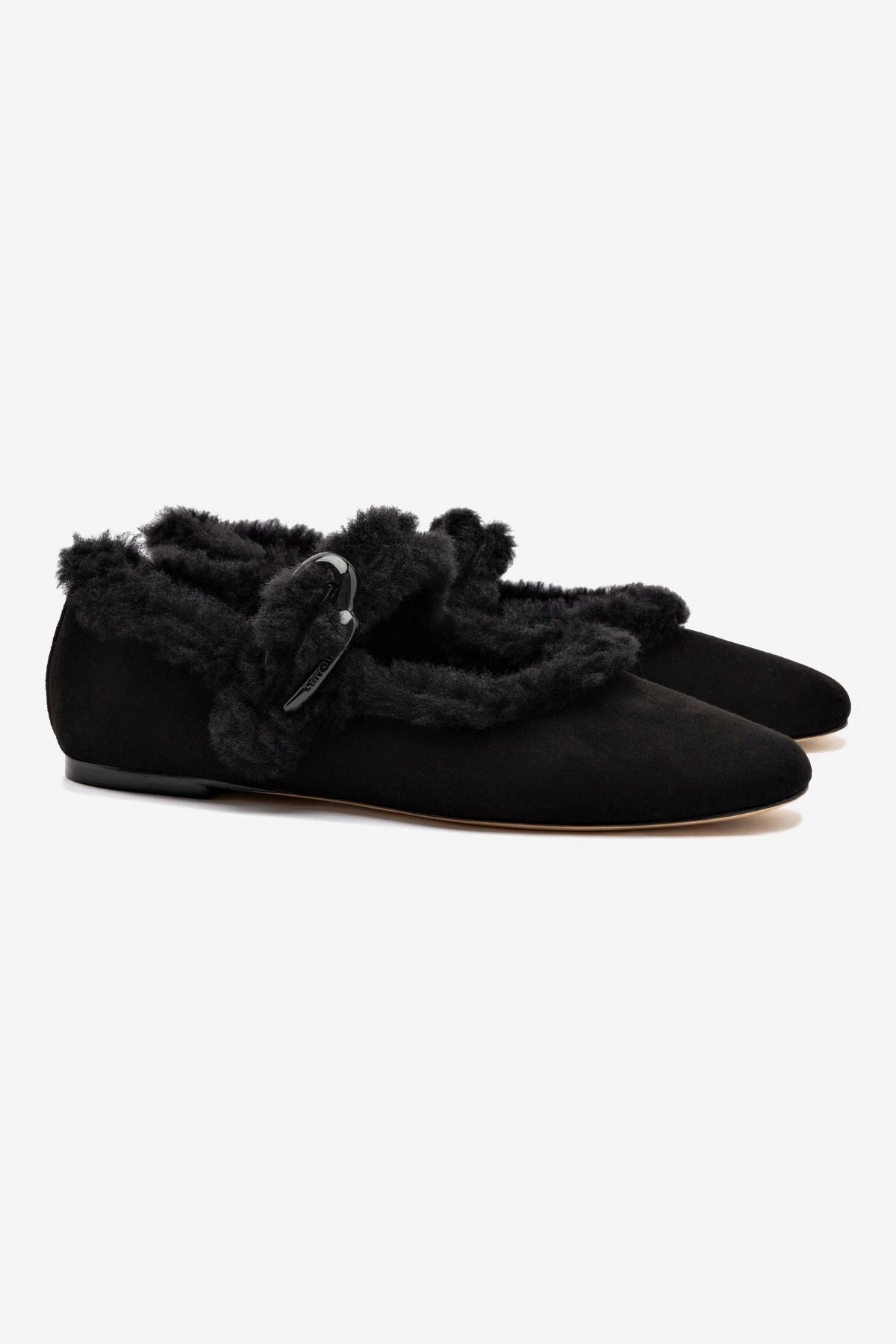 Verona Ballet Flat In Black Suede And Black Shearling upper
