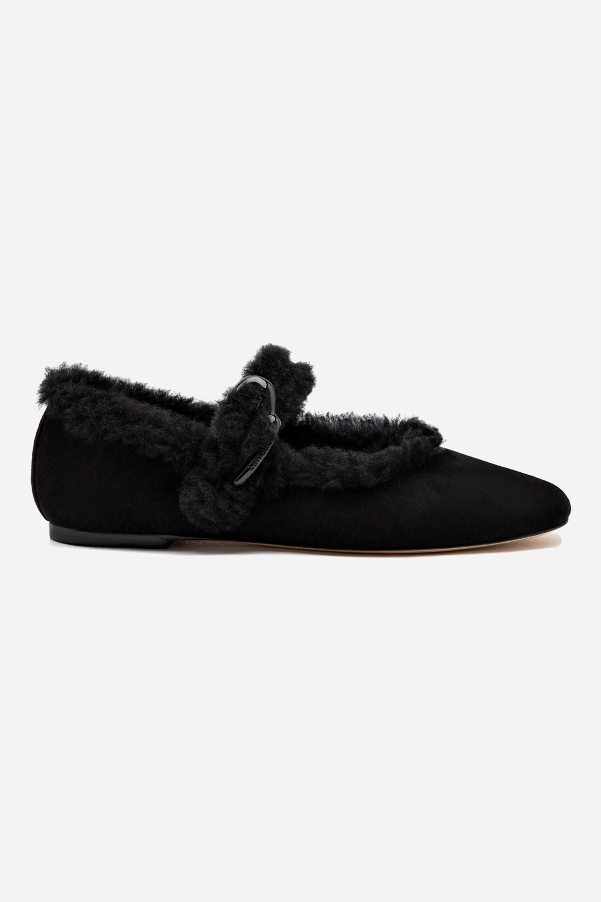 Verona Ballet Flat In Black Suede And Black Shearling Market Step Fund Walk
