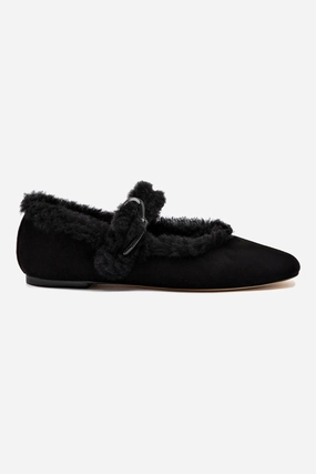 Verona Ballet Flat In Black Suede And Black Shearling Market Step Fund Walk