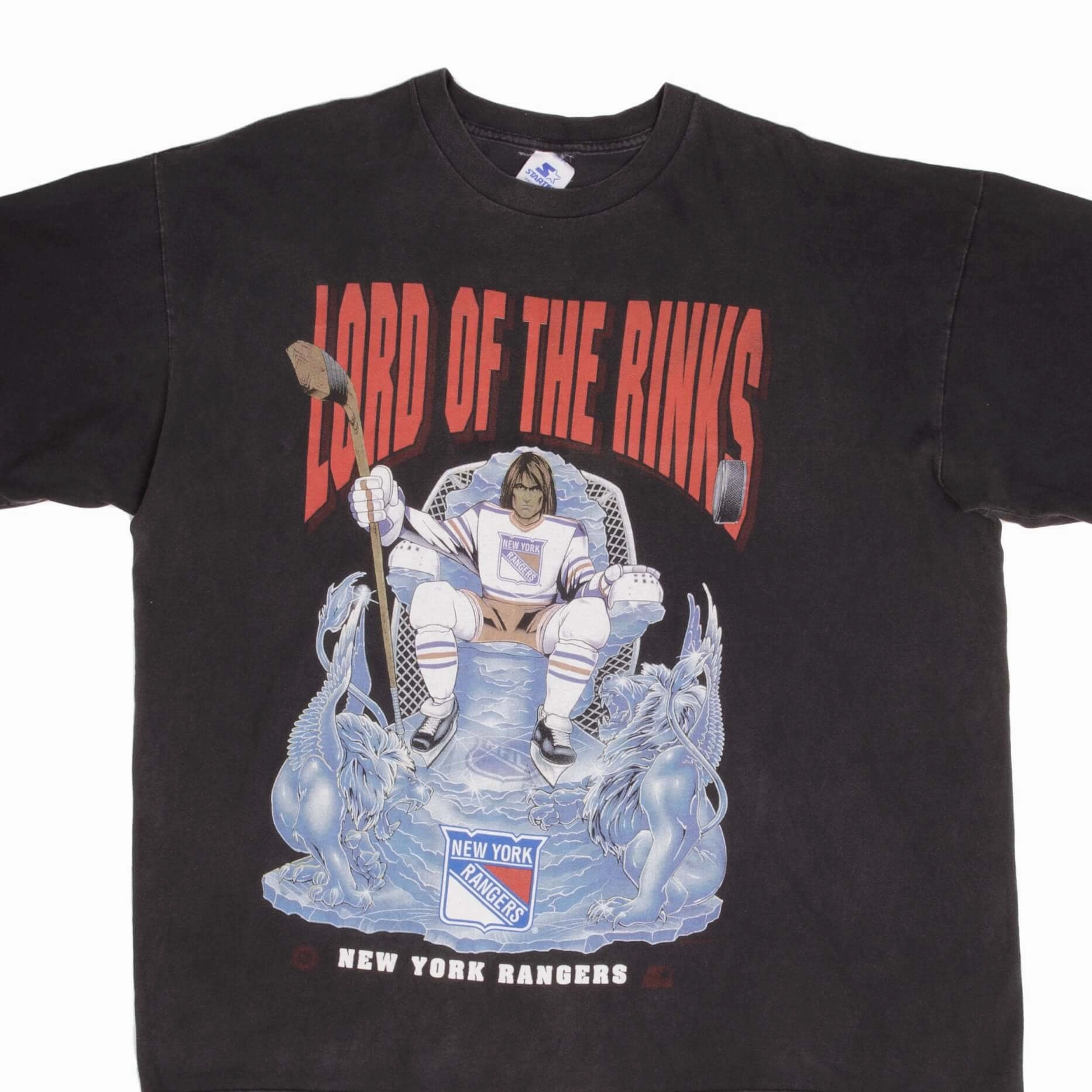 VINTAGE NHL NEW YORK RANGERS LORD OF RINKS 1990S TEE SHIRT 2XL MADE USA Comfy Apparel Quick Dry Fabric