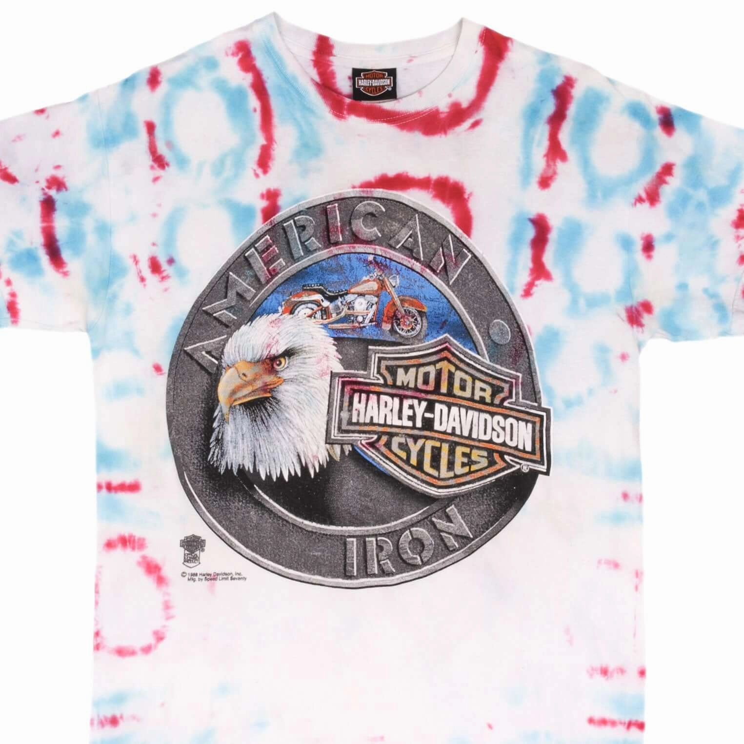 Non Irritating Tags VINTAGE TIE DYE HARLEY DAVIDSON EAGLE TEE SHIRT 1990S SIZE MEDIUM