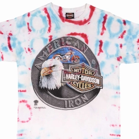 Non Irritating Tags VINTAGE TIE DYE HARLEY DAVIDSON EAGLE TEE SHIRT 1990S SIZE MEDIUM