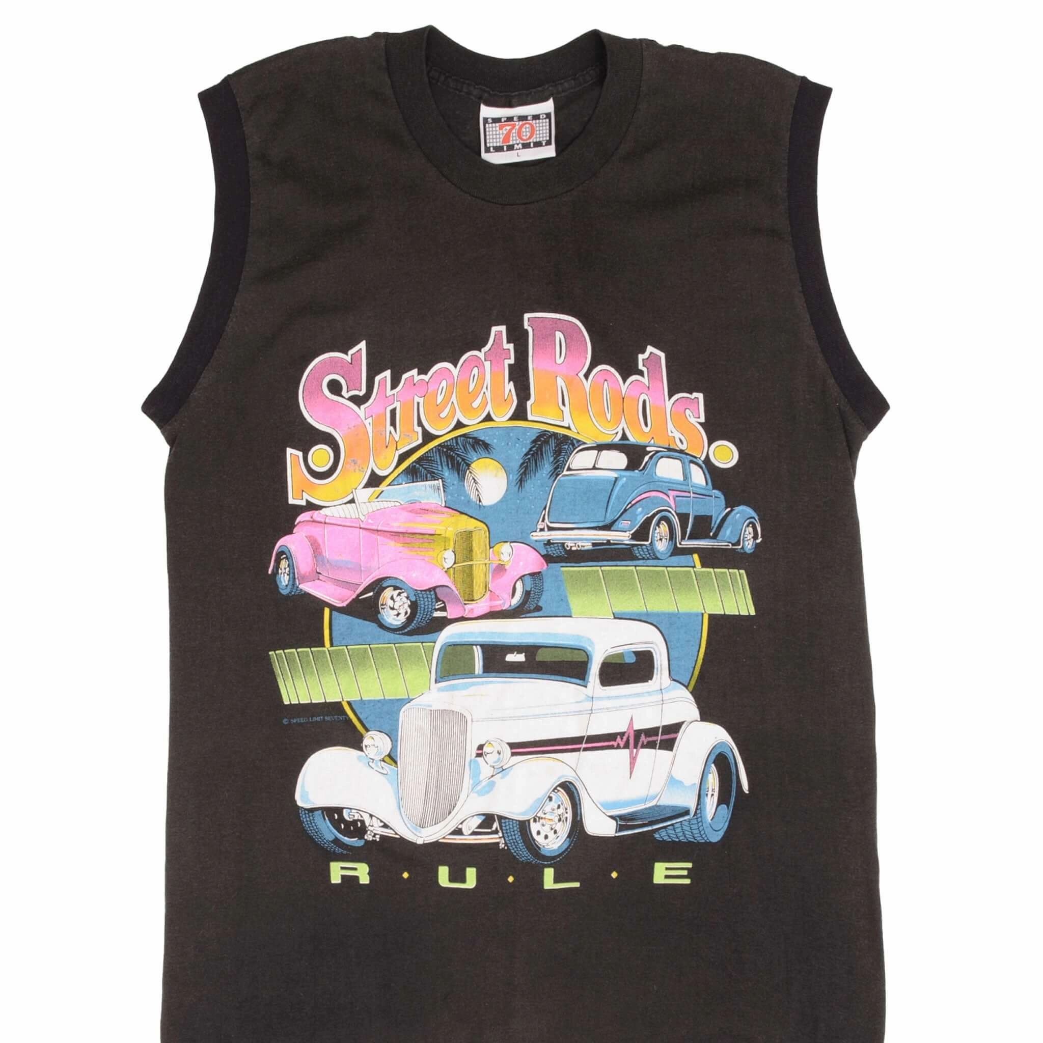 VINTAGE STREET ROADS RULE CAR TANK TOP TEE SHIRT 1980S SIZE MEDIUM Stylish Wear