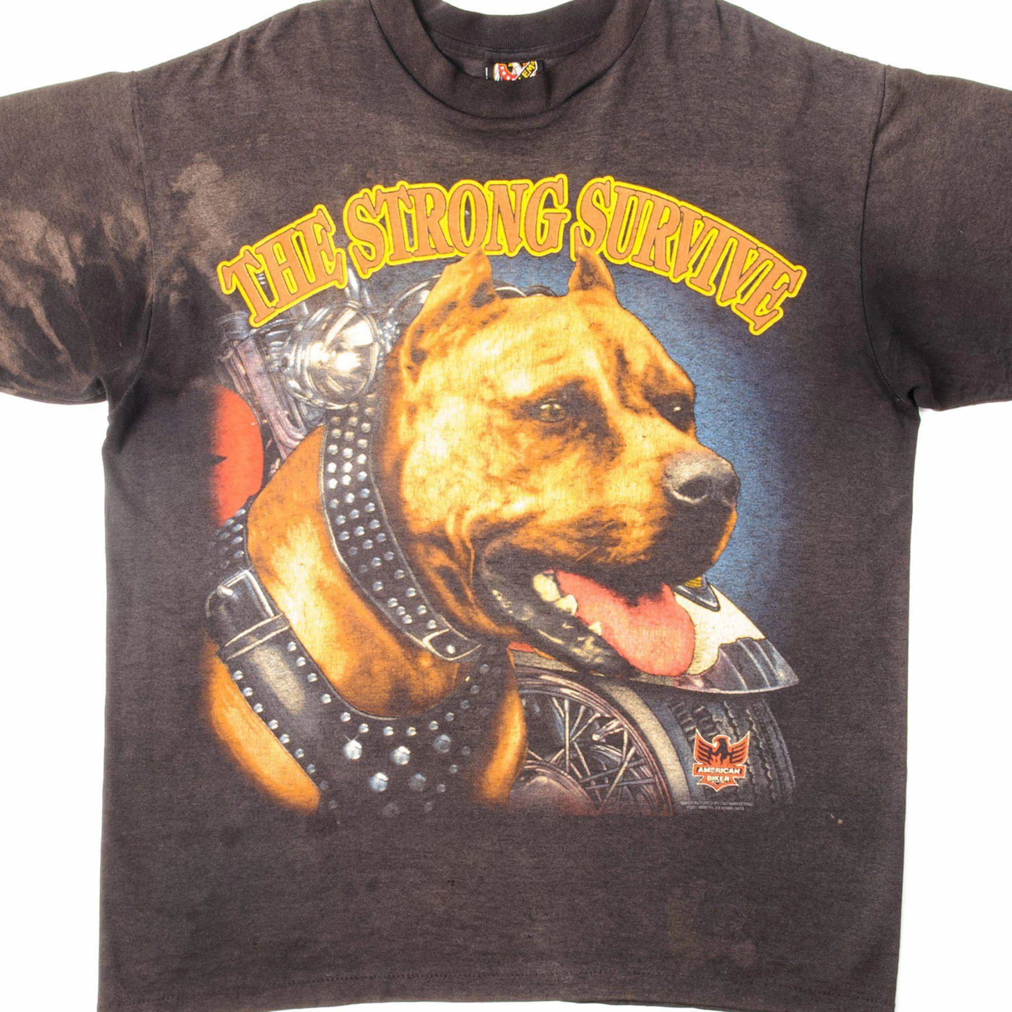 VINTAGE 3D EMBLEM AMERICAN BIKER TEE SHIRT 1993 SIZE XL MADE IN USA StretchFabric Drop Shoulder Design