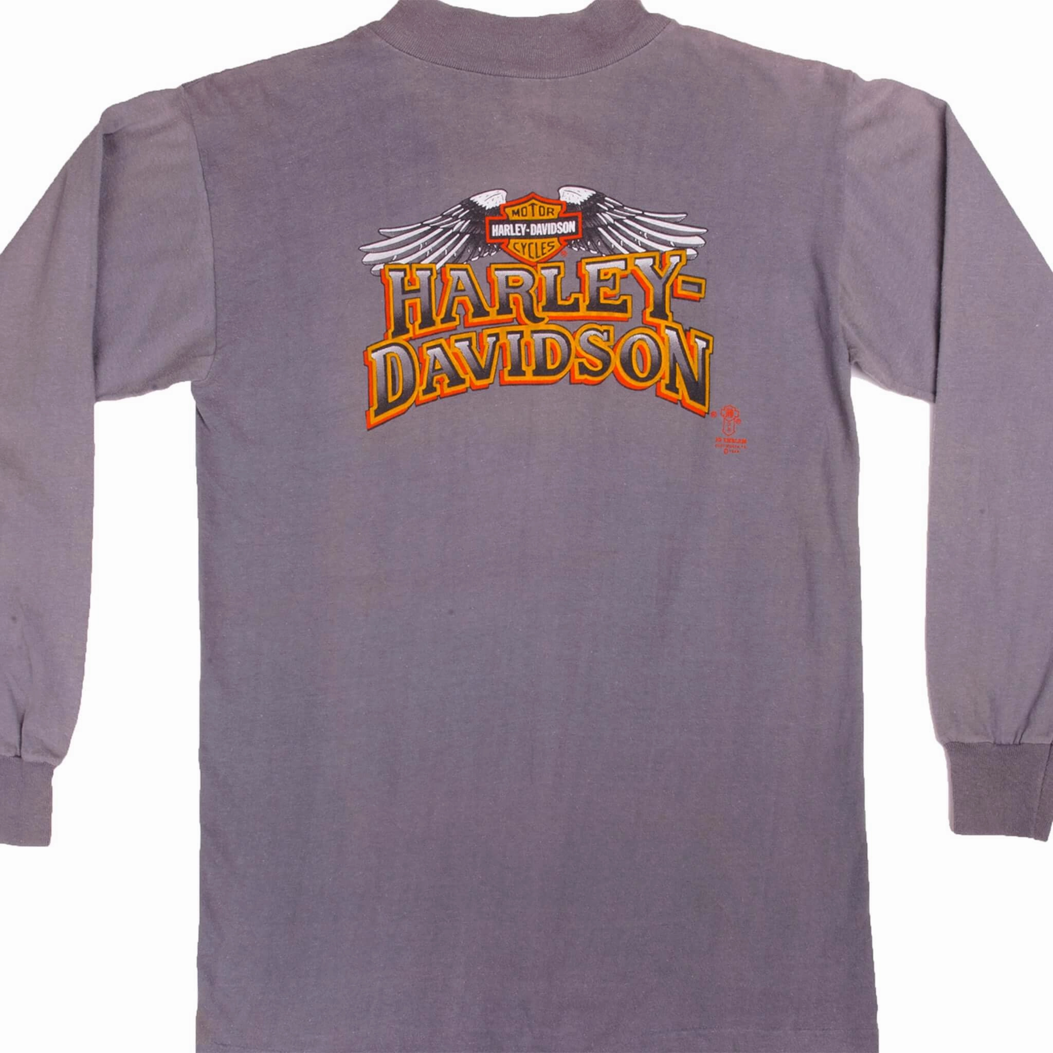 VINTAGE 3D EMBLEM HARLEY DAVIDSON LONG SLEEVE TEE SHIRT 1989 SMALL MADE IN USA Comfy All-Day