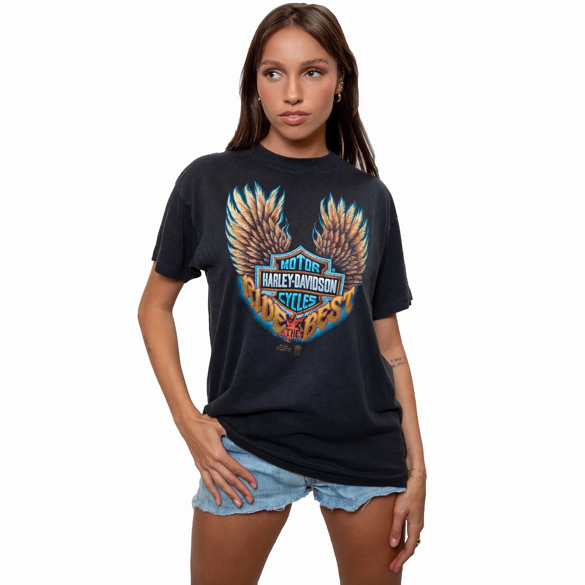 VINTAGE 3D EMBLEM HARLEY DAVIDSON TEE SHIRT 1987 SIZE MEDIUM MADE IN USA Elegant Stain Resistant