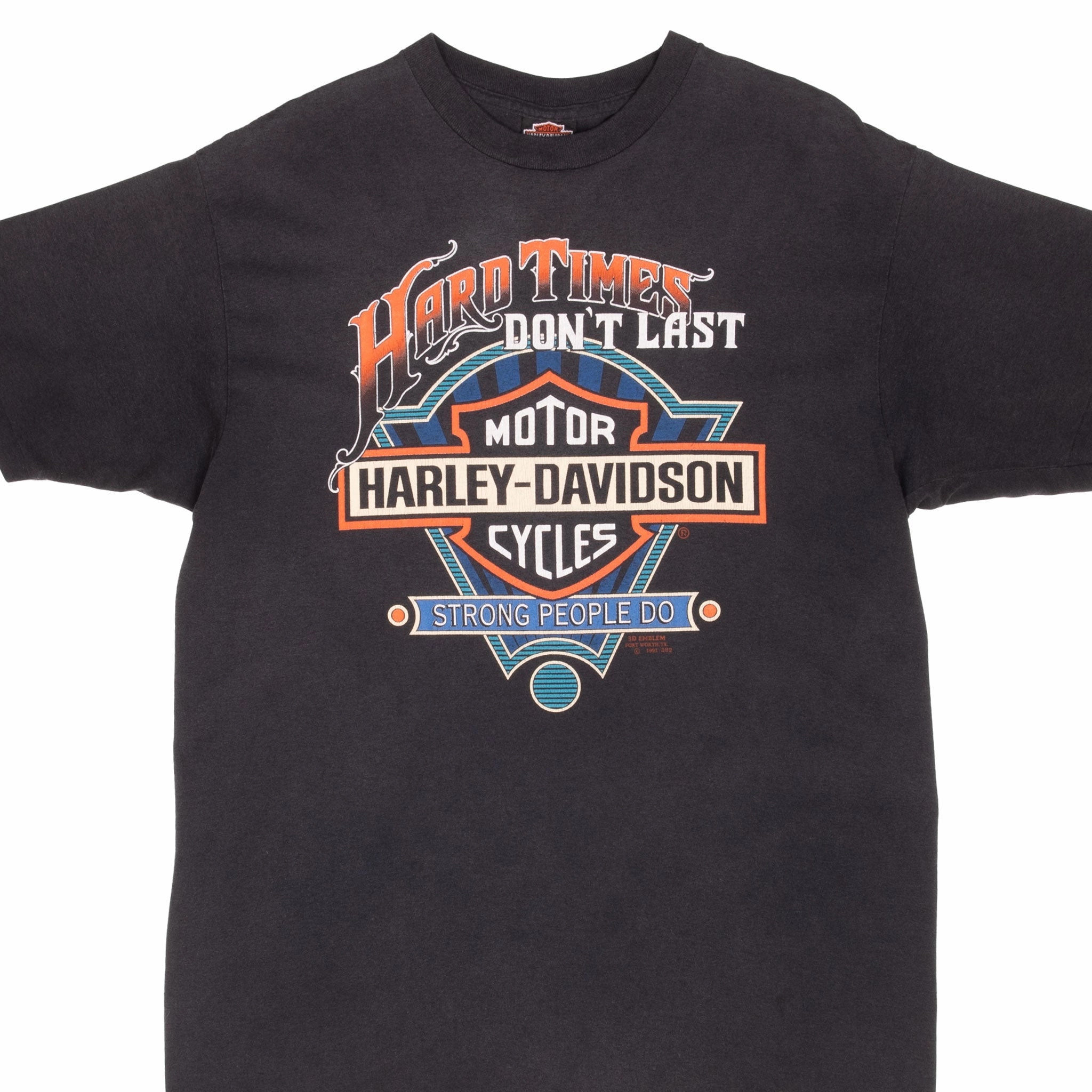 VINTAGE 3D EMBLEM HARLEY DAVIDSON TEE SHIRT 1991 LARGE MADE IN USA DoubleLayeredCollar Soft Fit Wear
