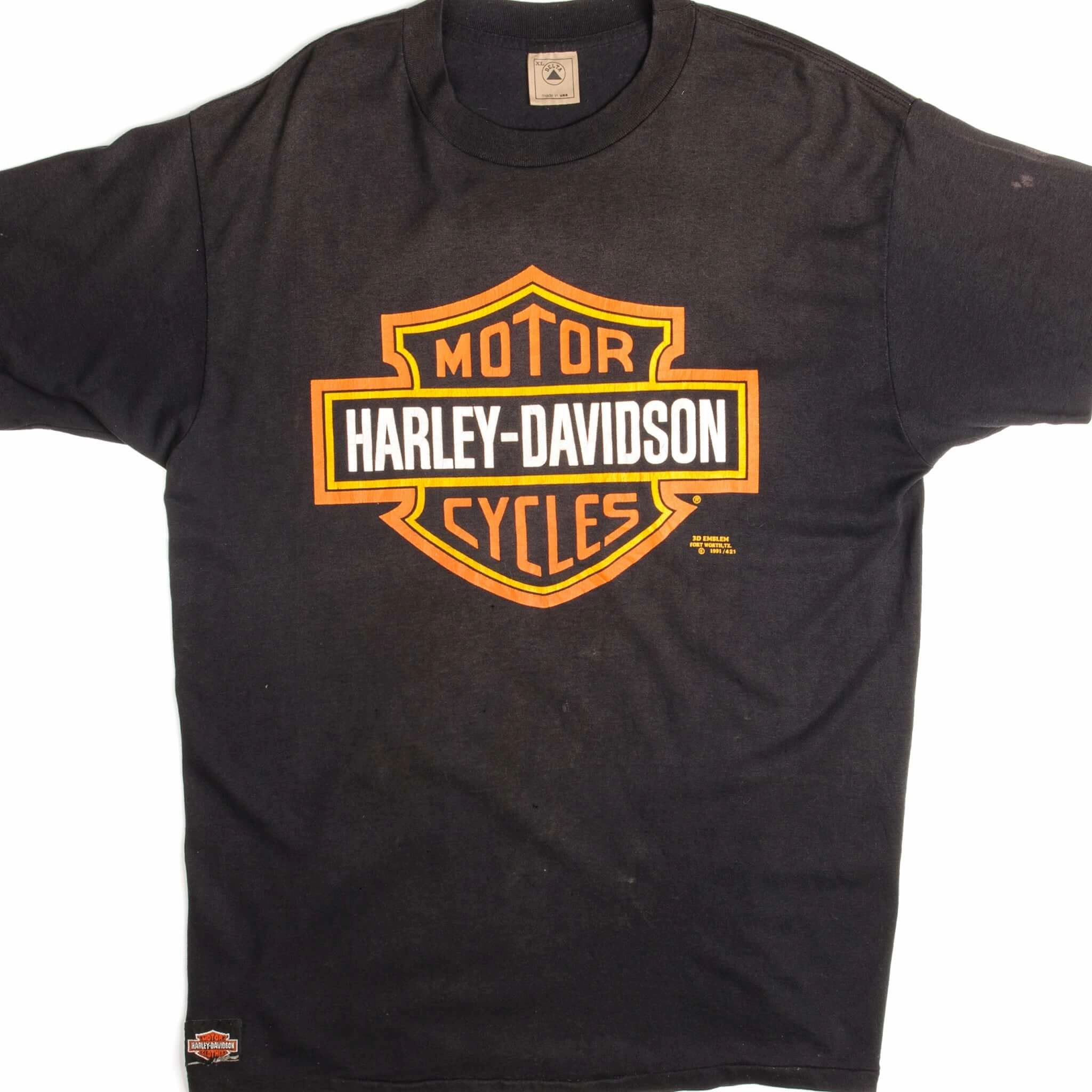 VINTAGE 3D EMBLEM HARLEY DAVIDSON TEE SHIRT 1991 SIZE LARGE MADE IN USA Chill Design