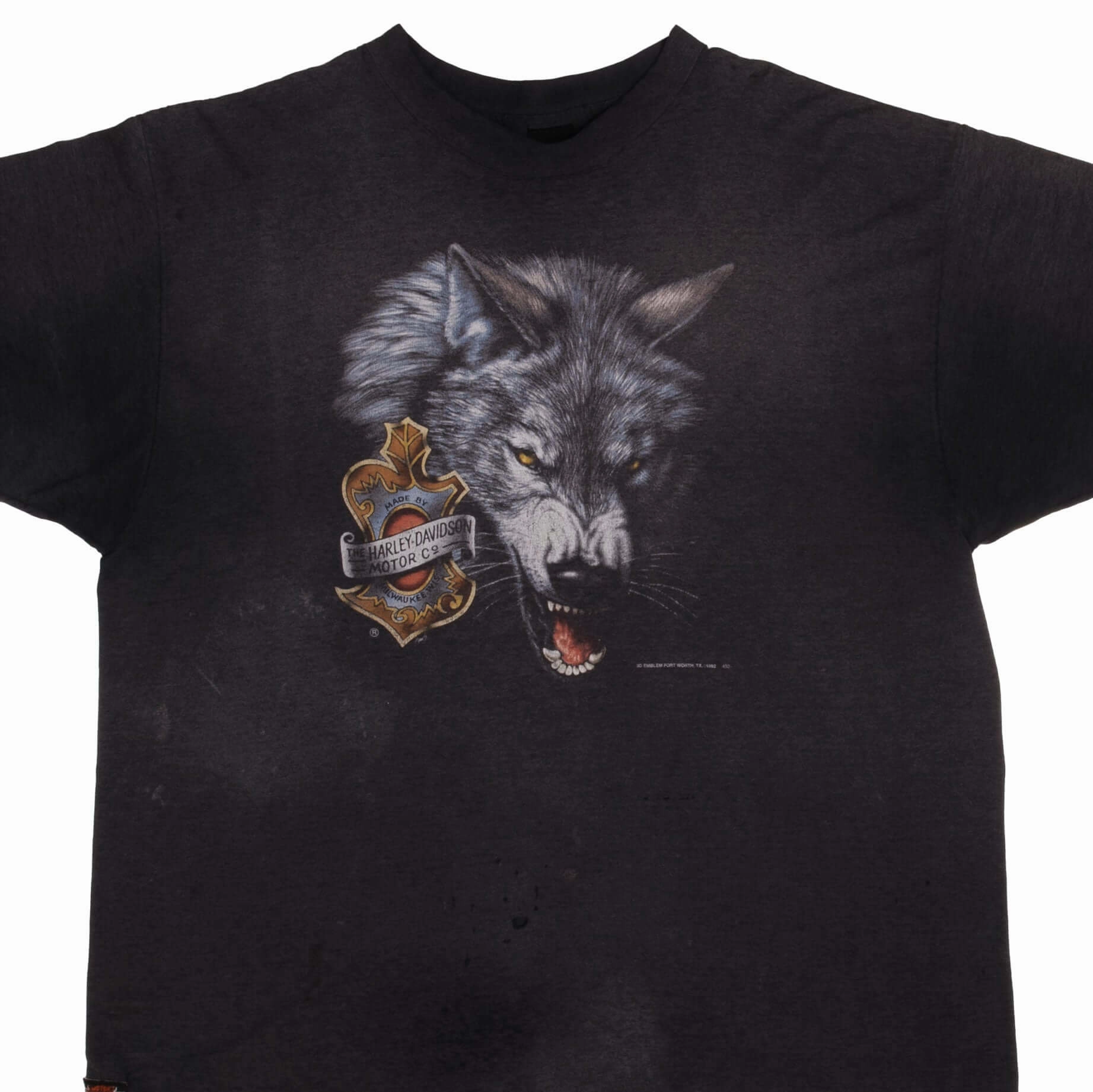 VINTAGE 3D EMBLEM HARLEY DAVIDSON WOLF TEE SHIRT 1992 3XL MADE IN USA LayeredSleeveConstruction