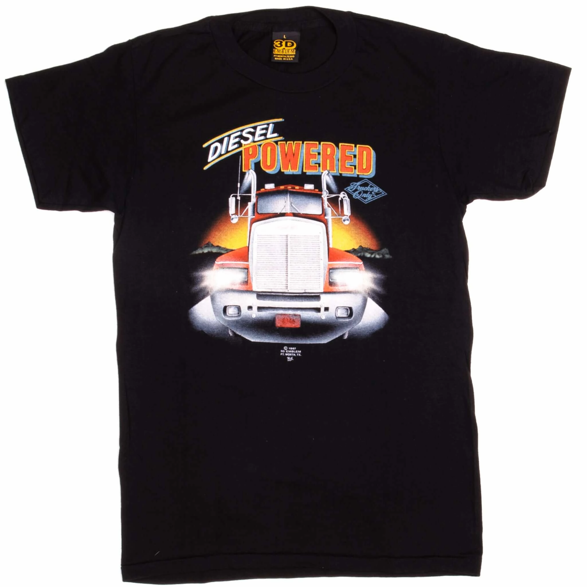 VINTAGE 3D EMBLEM TRUCKERS ONLY TEE SHIRT 1987 SIZE SMALL MADE IN USA Sporty Top