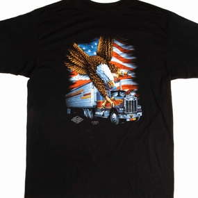 VINTAGE 3D EMBLEM TRUCKERS ONLY TEE SHIRT 1988 SIZE LARGE MADE IN USA Bright and Bold