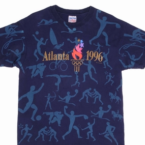 Casual Elegance Breathable Style VINTAGE ALL OVER PRINT ATLANTA OLYMPICS 1996 TEE SHIRT SIZE LARGE MADE IN USA