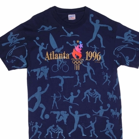 Quick Comfort Design VINTAGE ALL OVER PRINT ATLANTA OLYMPICS 1996 TEE SHIRT SIZE LARGE MADE IN USA