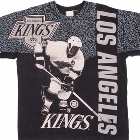 VINTAGE ALL OVER PRINT NHL LOS ANGELES KINGS TEE SHIRT 1992 SIZE XL MADE IN USA Layered Collar