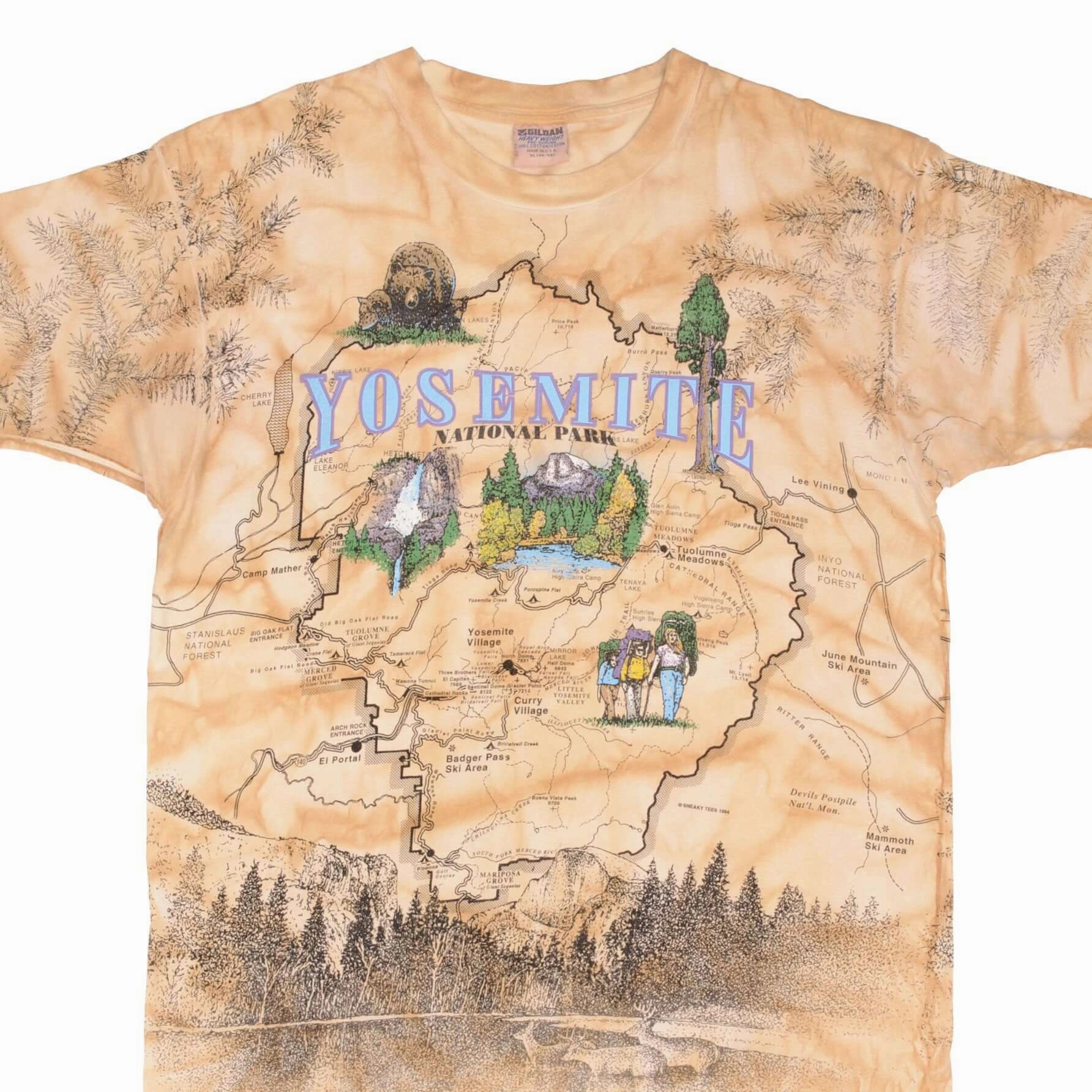 SlimFitDesign Weekend Comfort VINTAGE ALL OVER PRINT YOSEMITE NATIONAL PARK 1994 TEE SHIRT XL MADE USA