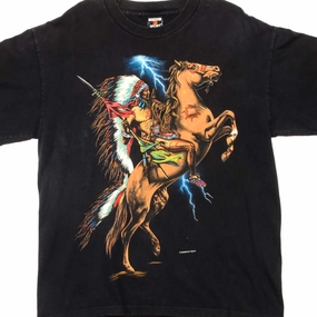 VINTAGE AMERICAN INDIAN ON AN HORSE TEE SHIRT SIZE LARGE MADE IN USA PocketDetail