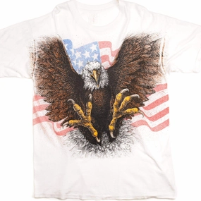 VINTAGE BALD EAGLE AND AMERICAN FLAG ALL OVER PRINT TEE SHIRT SIZE XL back to school anti static coating