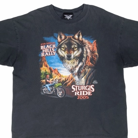 Sport Flex Fit VINTAGE BIKER STURGIS BLACK HILL RALLY 2005 WOLF TEE SHIRT 2XL