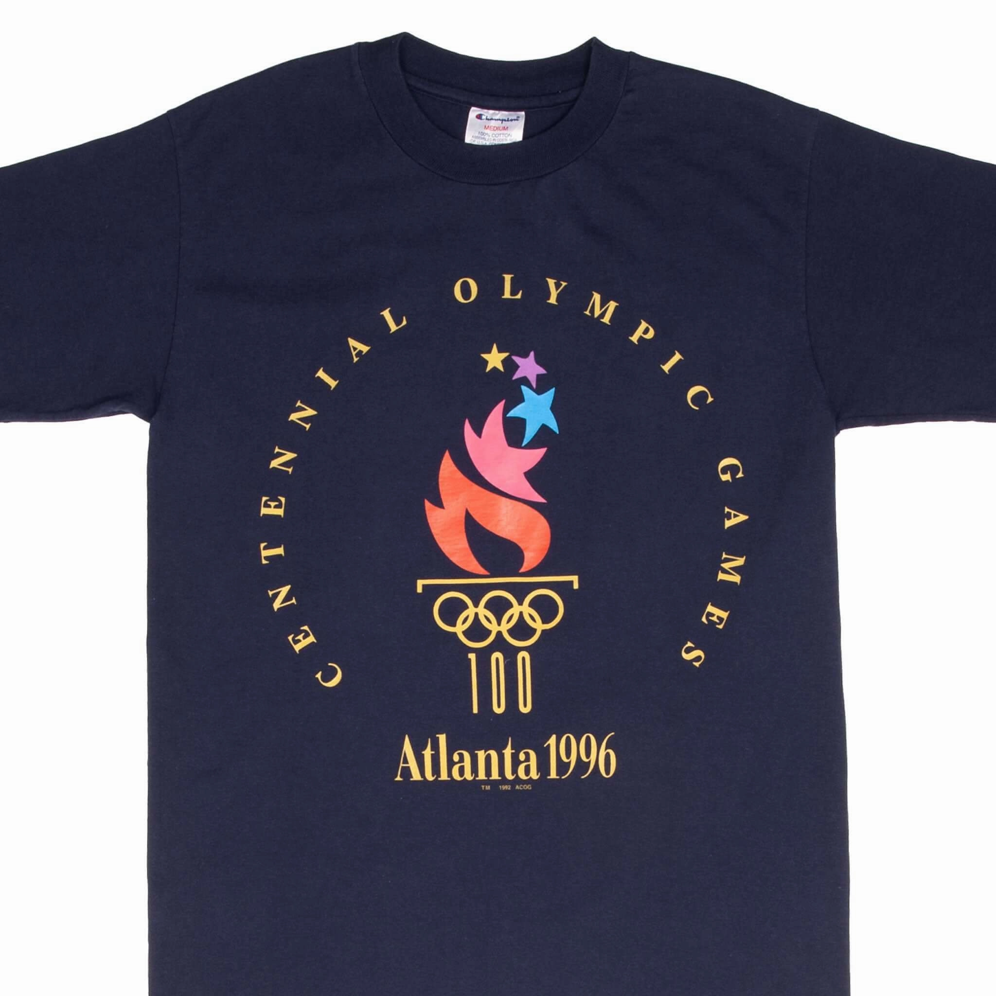 VINTAGE CHAMPION ATLANTA OLYMPIC GAMES 1996 TEE SHIRT SIZE MEDIUM Layered Hem Design