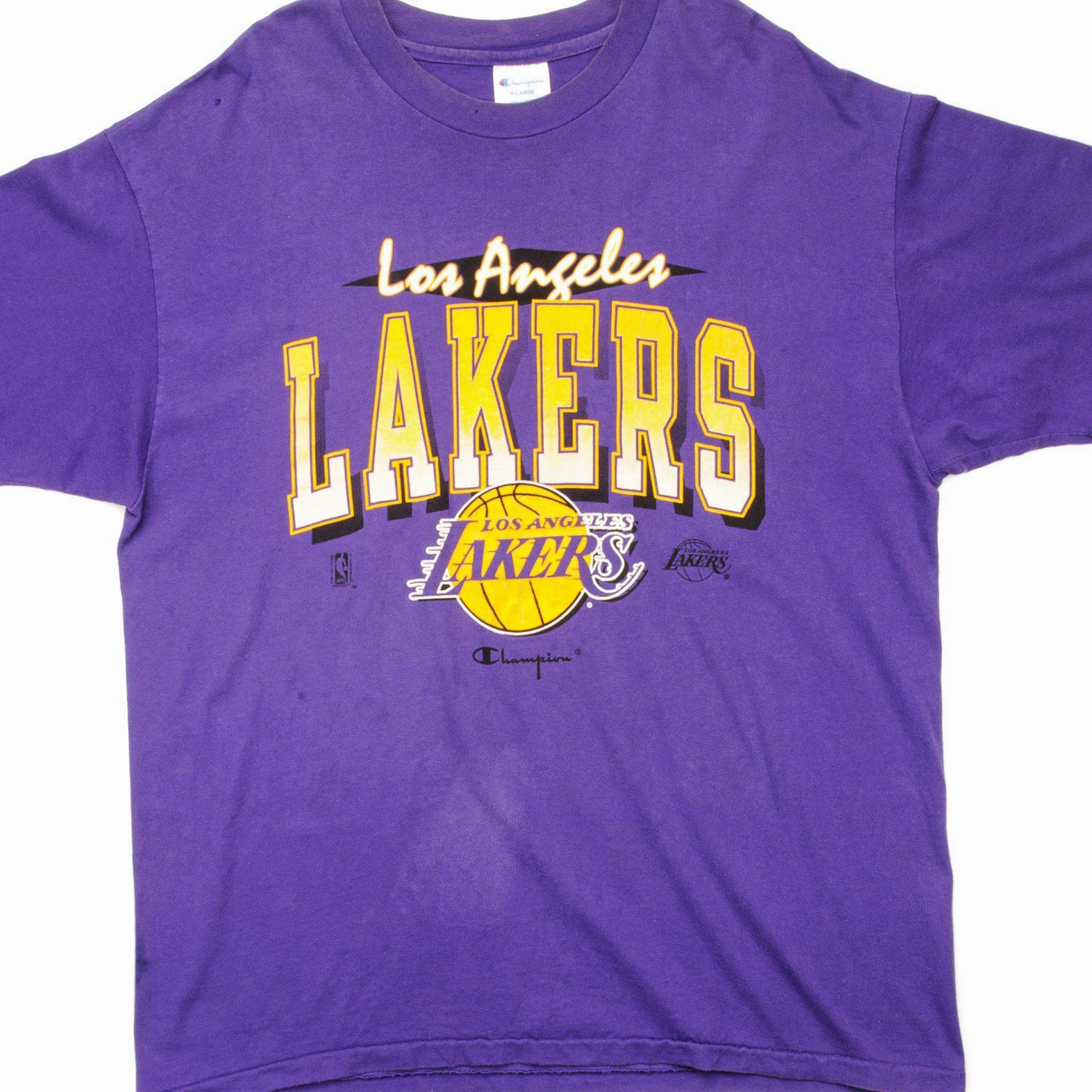 VINTAGE CHAMPION NBA LOS ANGELES LAKERS TEE SHIRT EARLY 90S SIZE XL MADE IN USA Breathable Stretch Fit