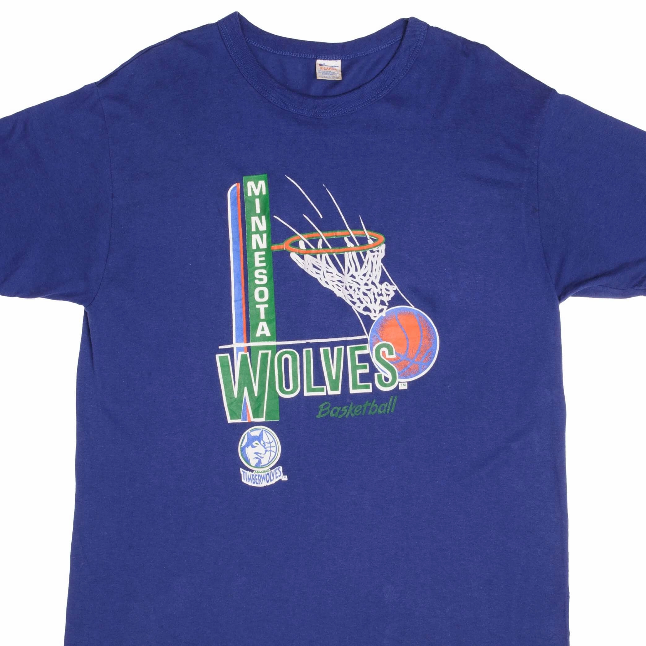 Layered Look Wear VINTAGE CHAMPION NBA MINNESOTA TIMBERWOLVES TEE SHIRT 1980S XL MADE USA