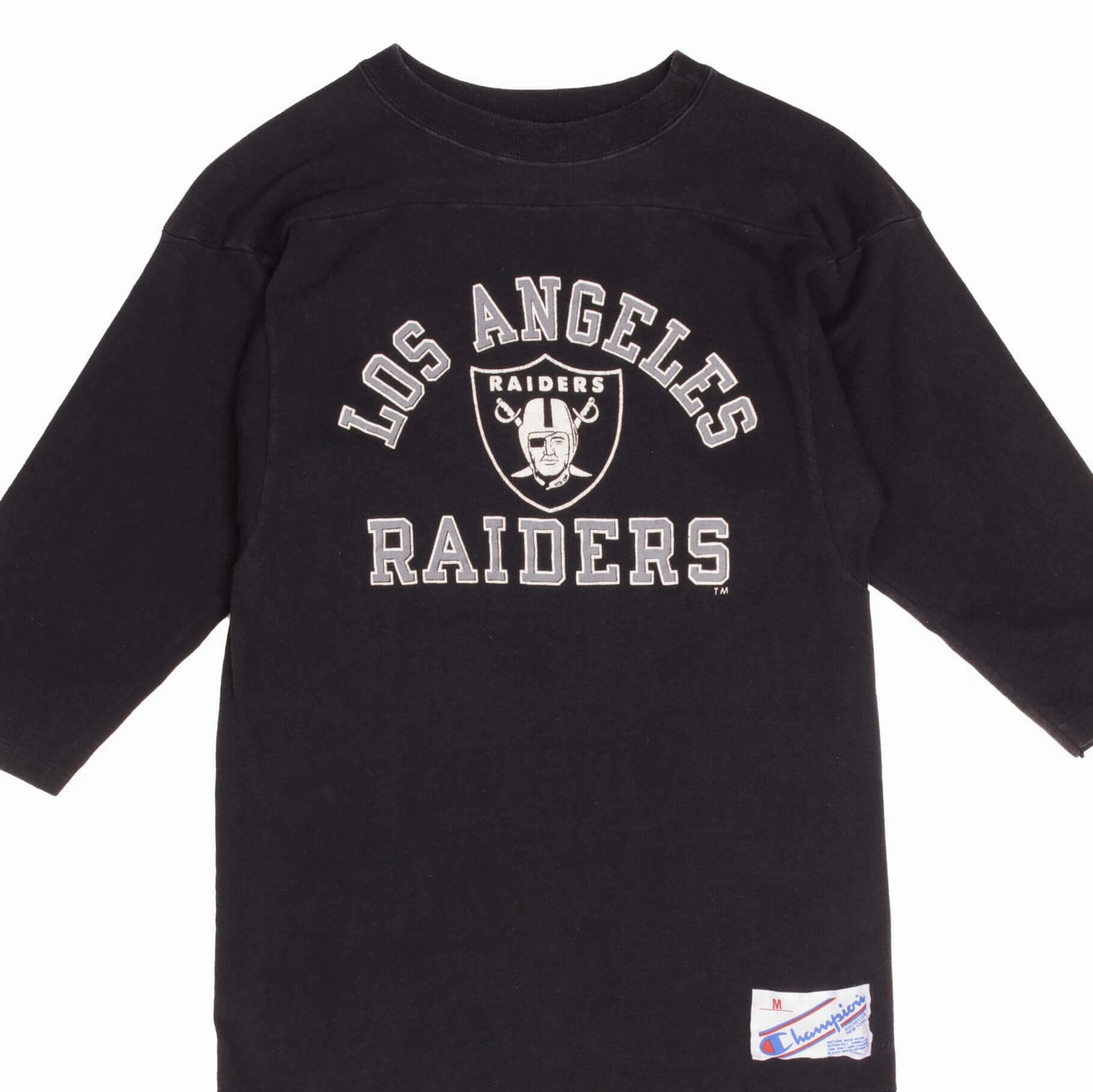 Chafe Free Armhole UV resistant VINTAGE CHAMPION NFL LOS ANGELES RAIDERS 2/3 SLEEVES TEE SHIRT 1980S SMALL USA
