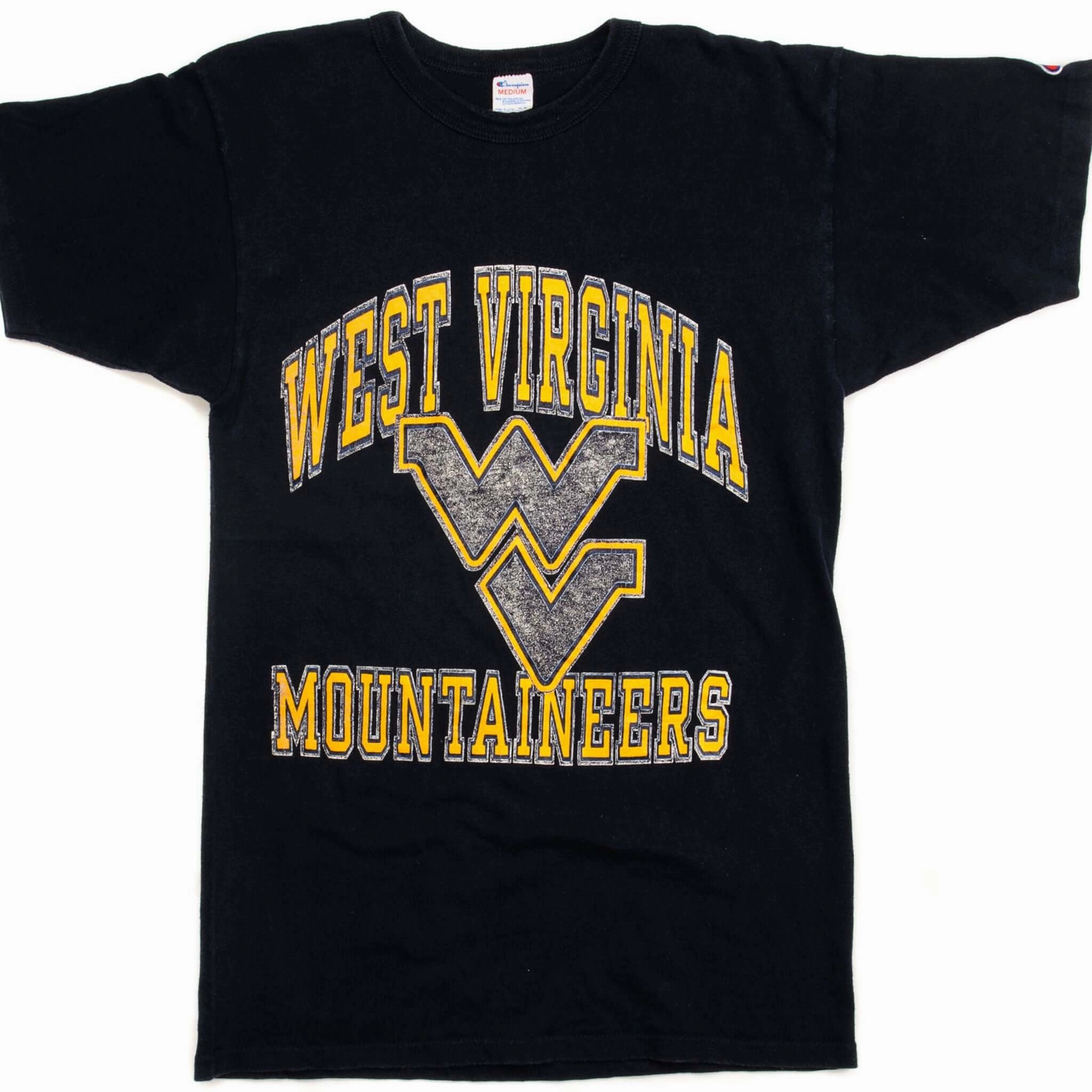 Curved Hem VINTAGE CHAMPION WEST VIRGINIA MOUNTAINEERS TEE SHIRT EARLY 1980S SMALL MADE USA