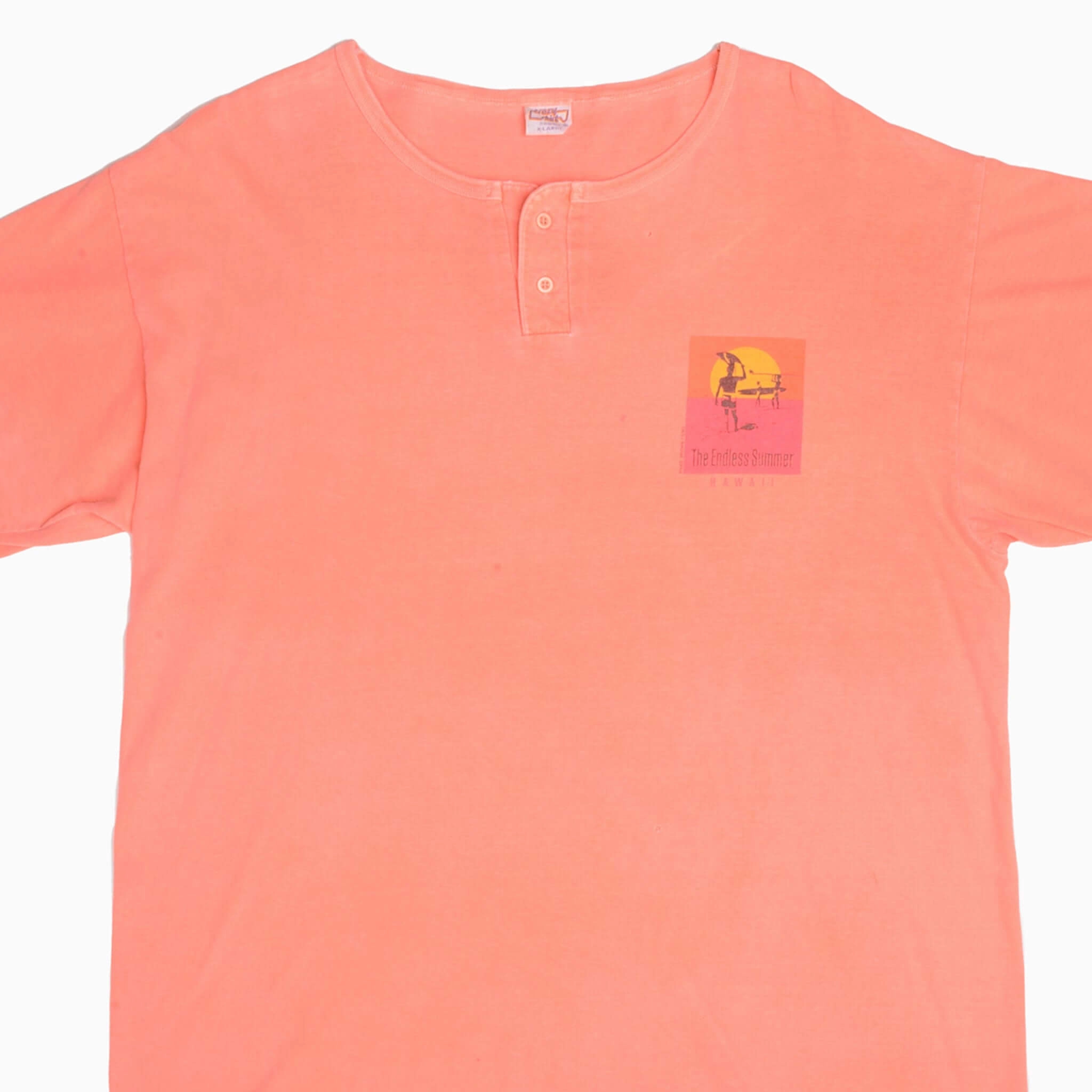 VINTAGE CRAZY SHIRT THE ENDLESS SUMMER SURF HENLEY TEE SHIRT 1980S XL MADE USA Vegan Breathable Flex Fit