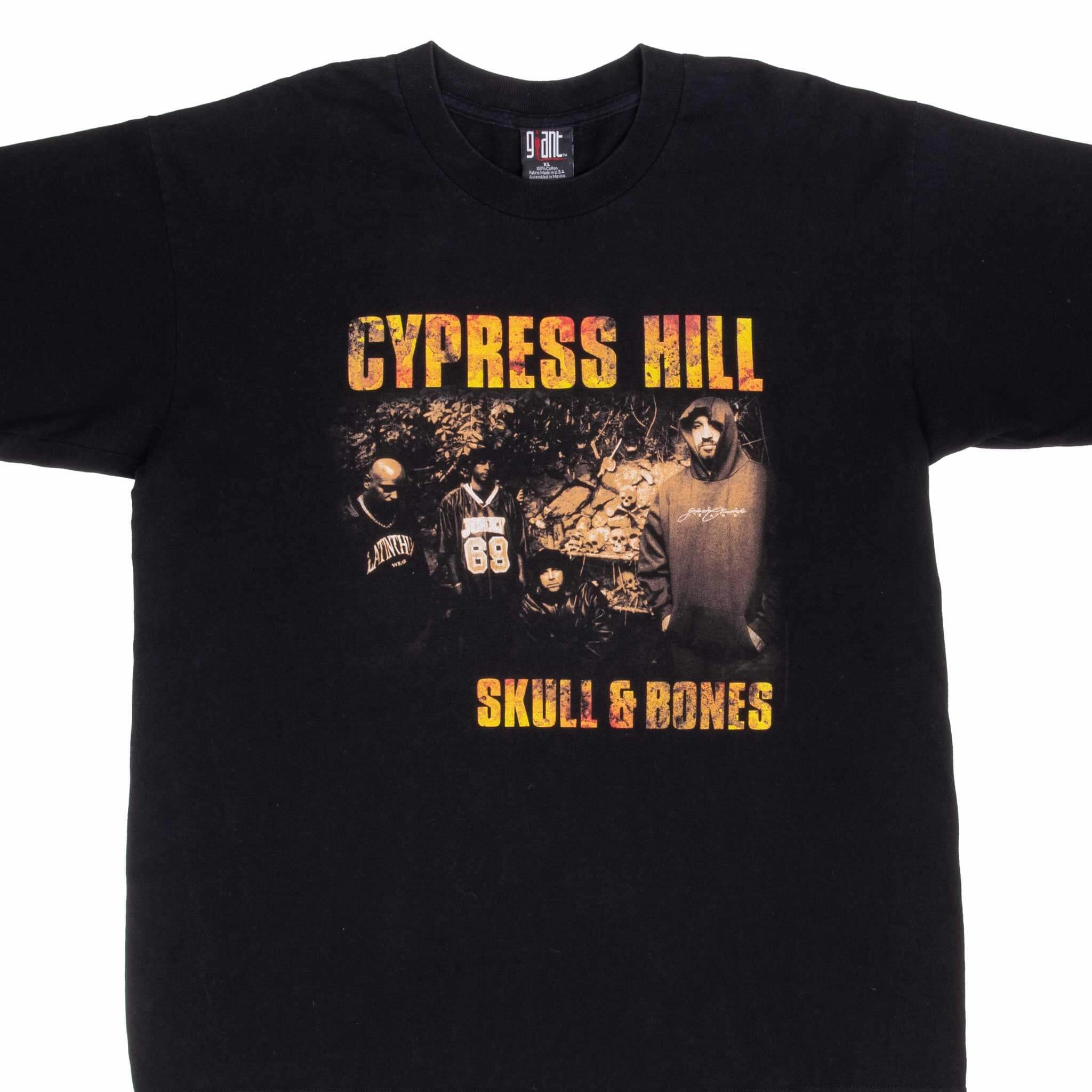 VINTAGE CYPRESS HILL SKULL AND BONES TEE SHIRT 1990S SIZE XL LayeredHemDetails Self Fabric Tape